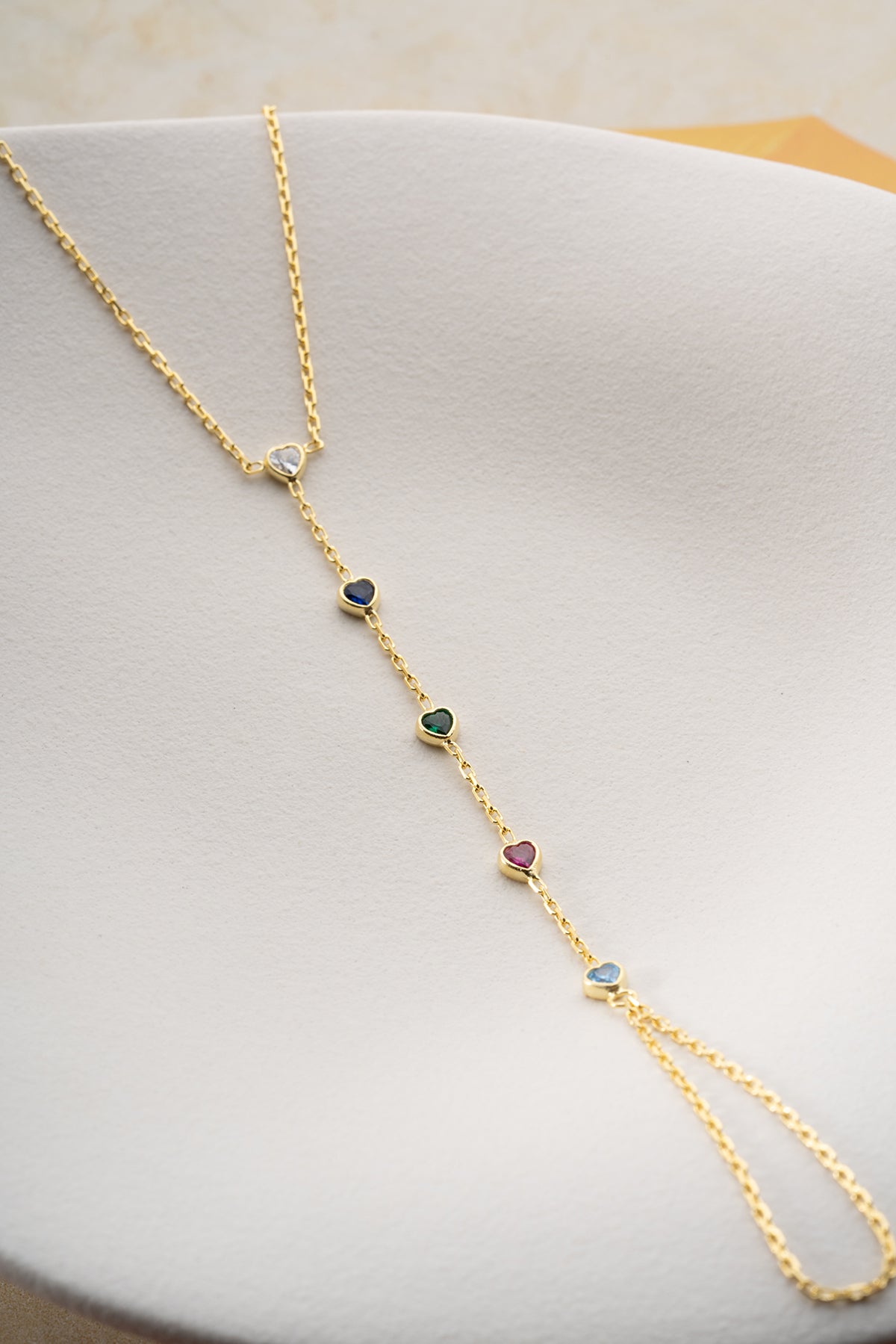 Rainbow Heart Crystal Hand Chain Bracelet