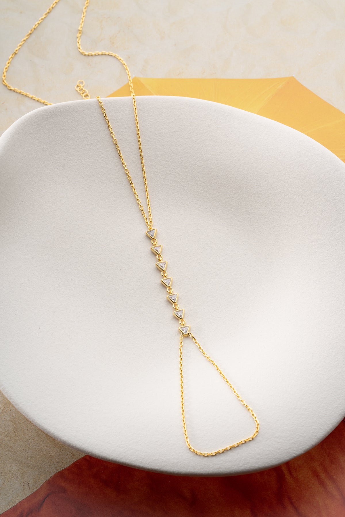 Triangle Crystal Hand Chain Bracelet in Gold