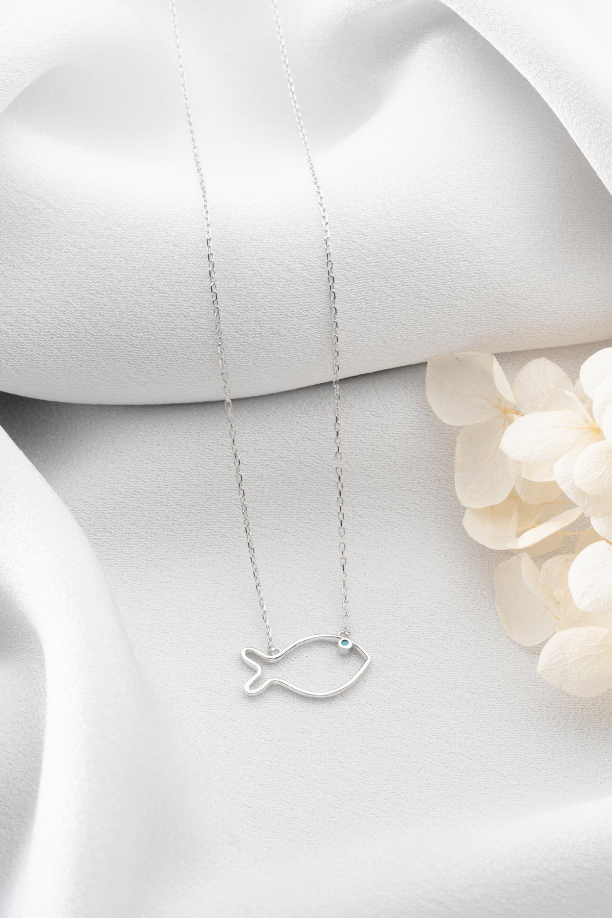 Silver Fish Outline Pendant Necklace