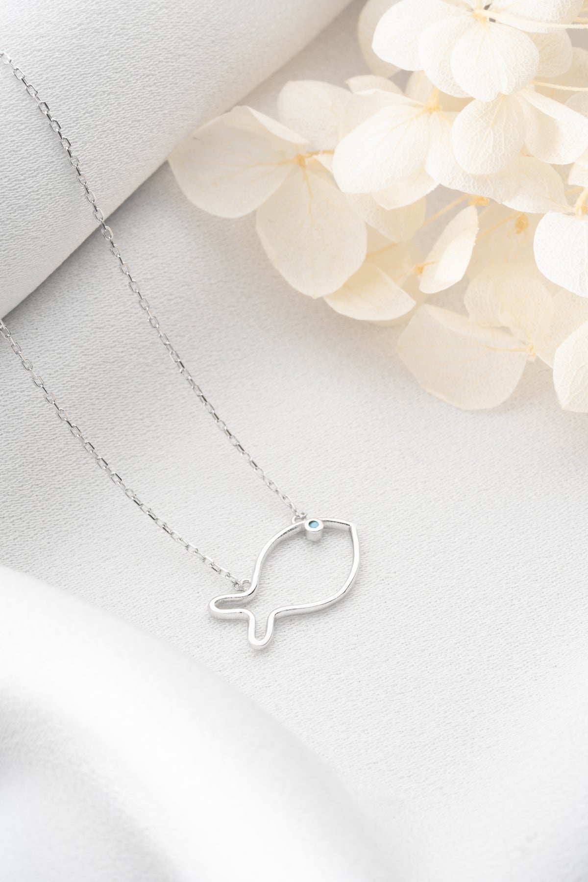 Silver Fish Outline Pendant Necklace