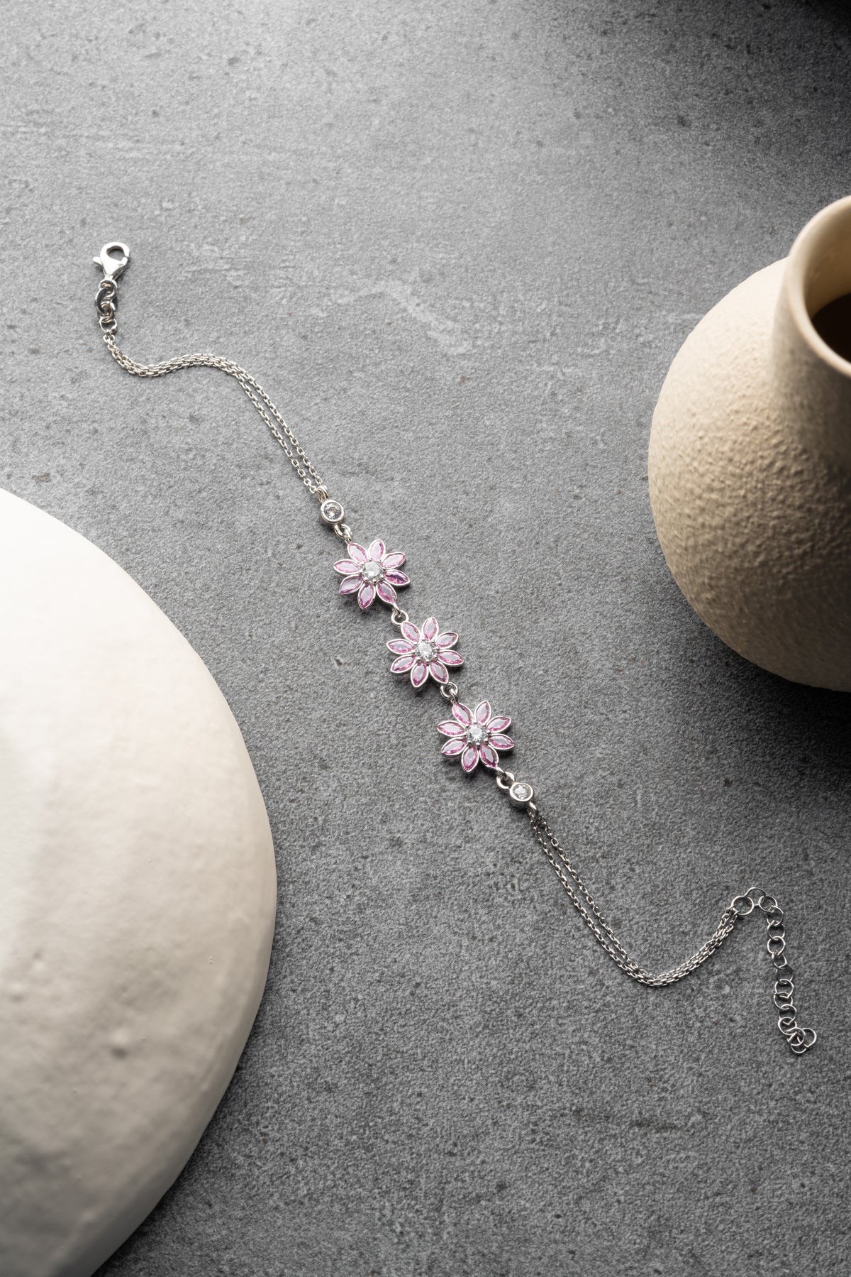 Pink Crystal Flower Trio Bracelet