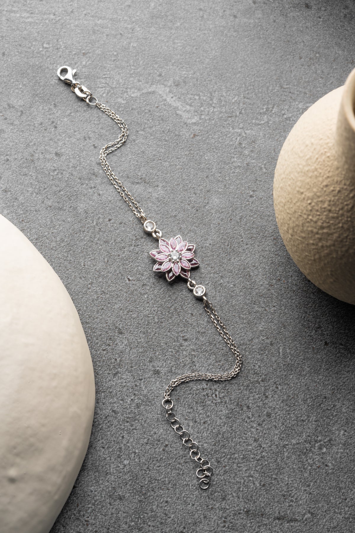 Pink Crystal Lotus Flower Bracelet