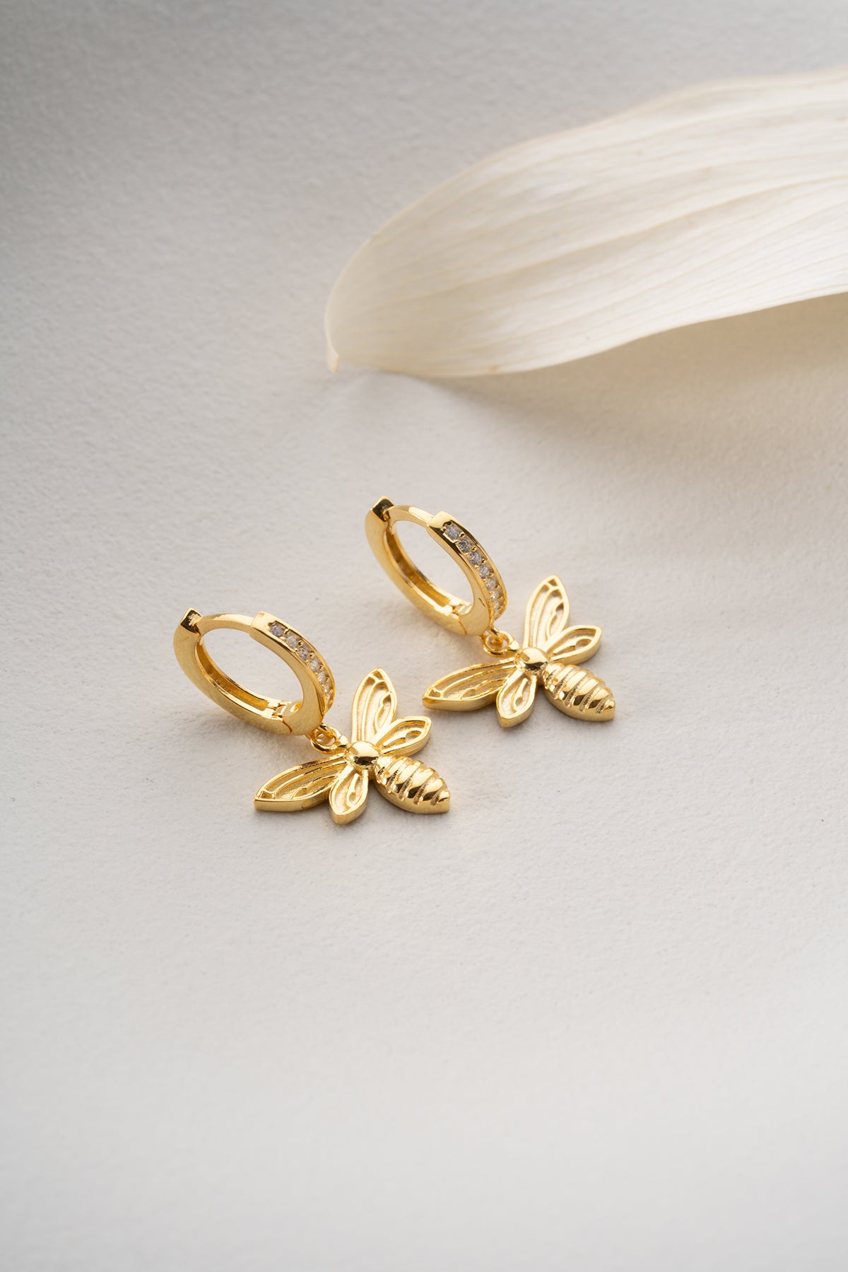 Gold Bee Charm Huggie Earrings