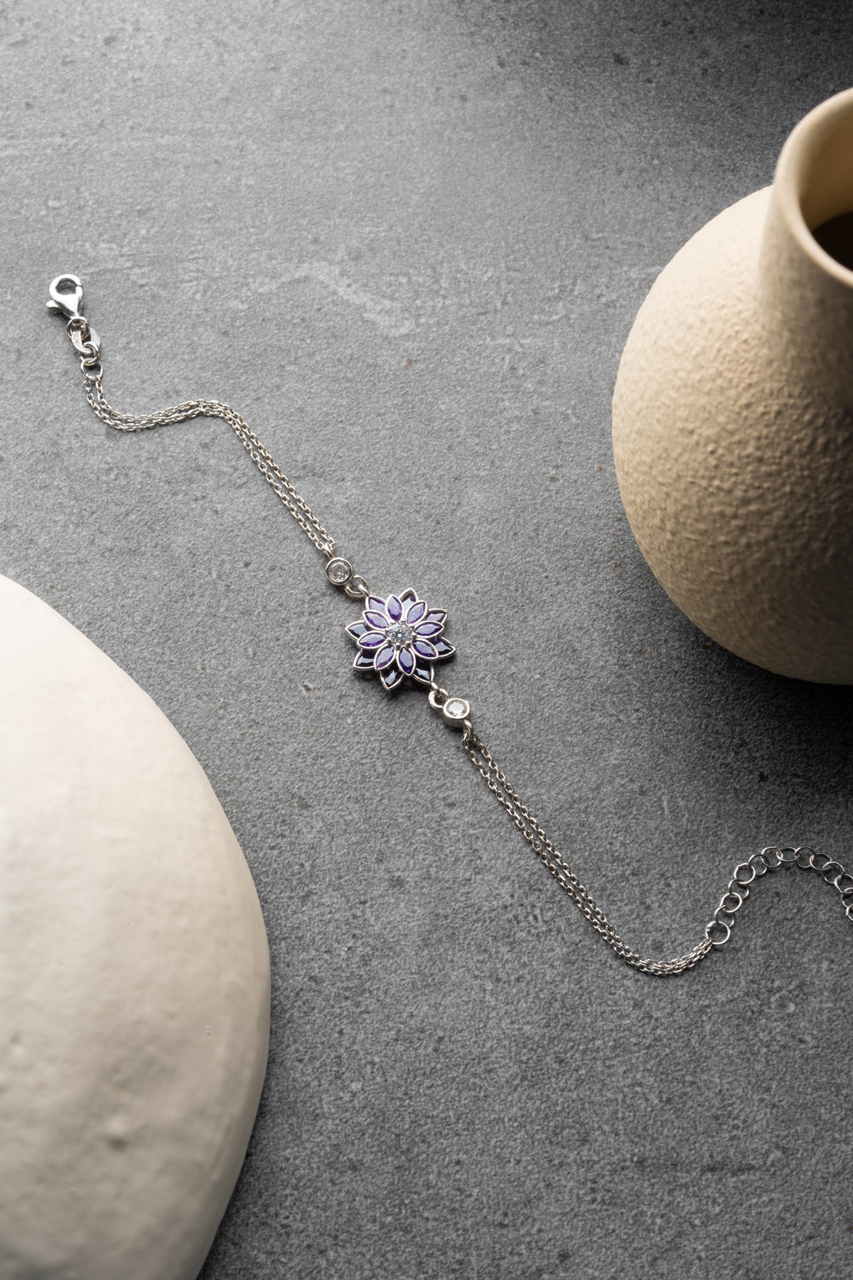 Lavender Flower Charm Bracelet