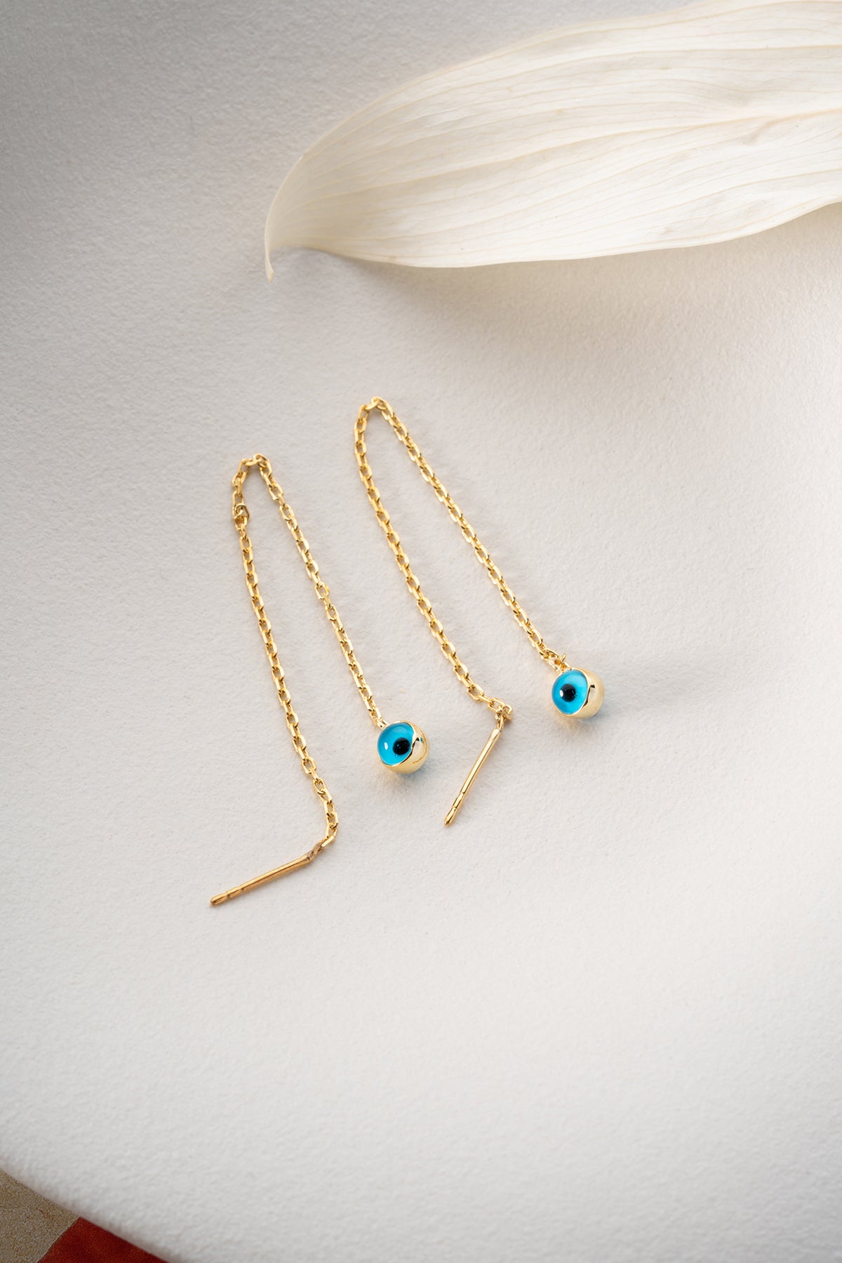 Evil Eye Threader Chain Earrings