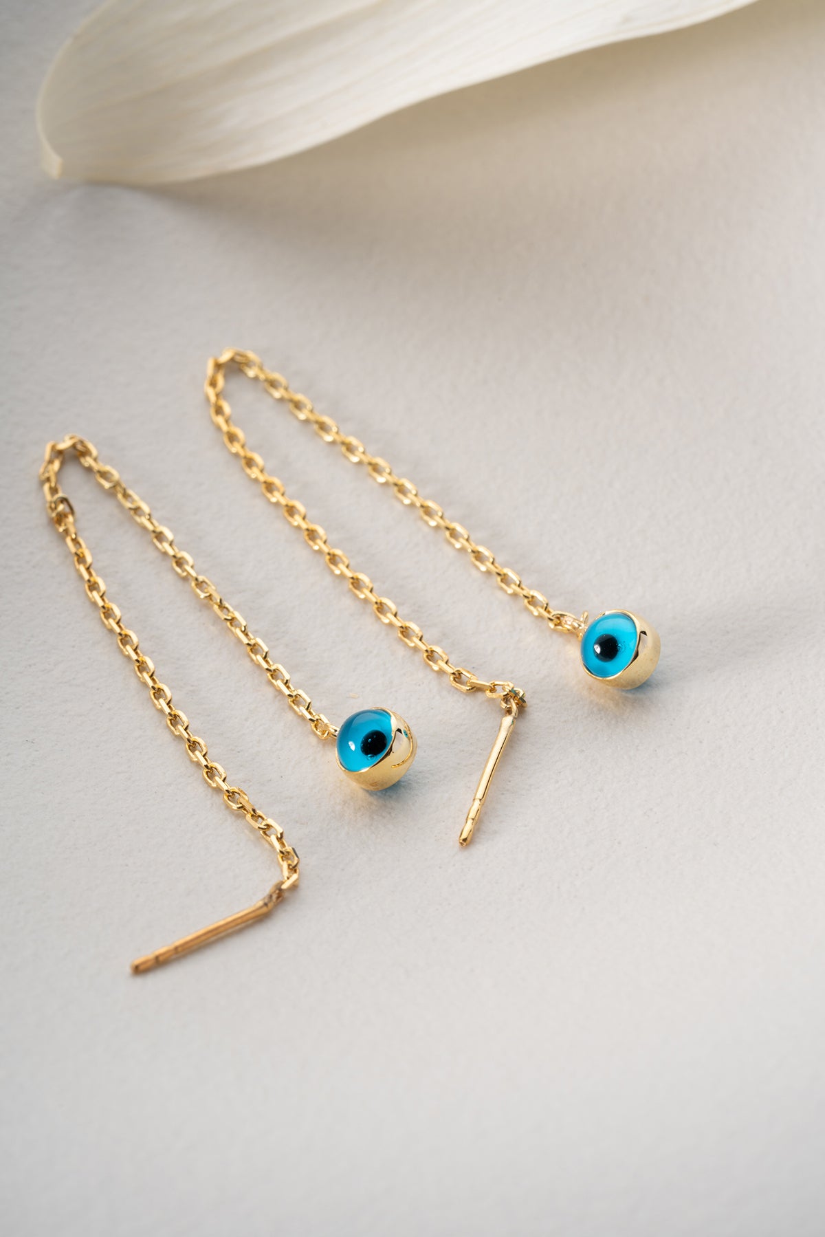 Evil Eye Threader Chain Earrings
