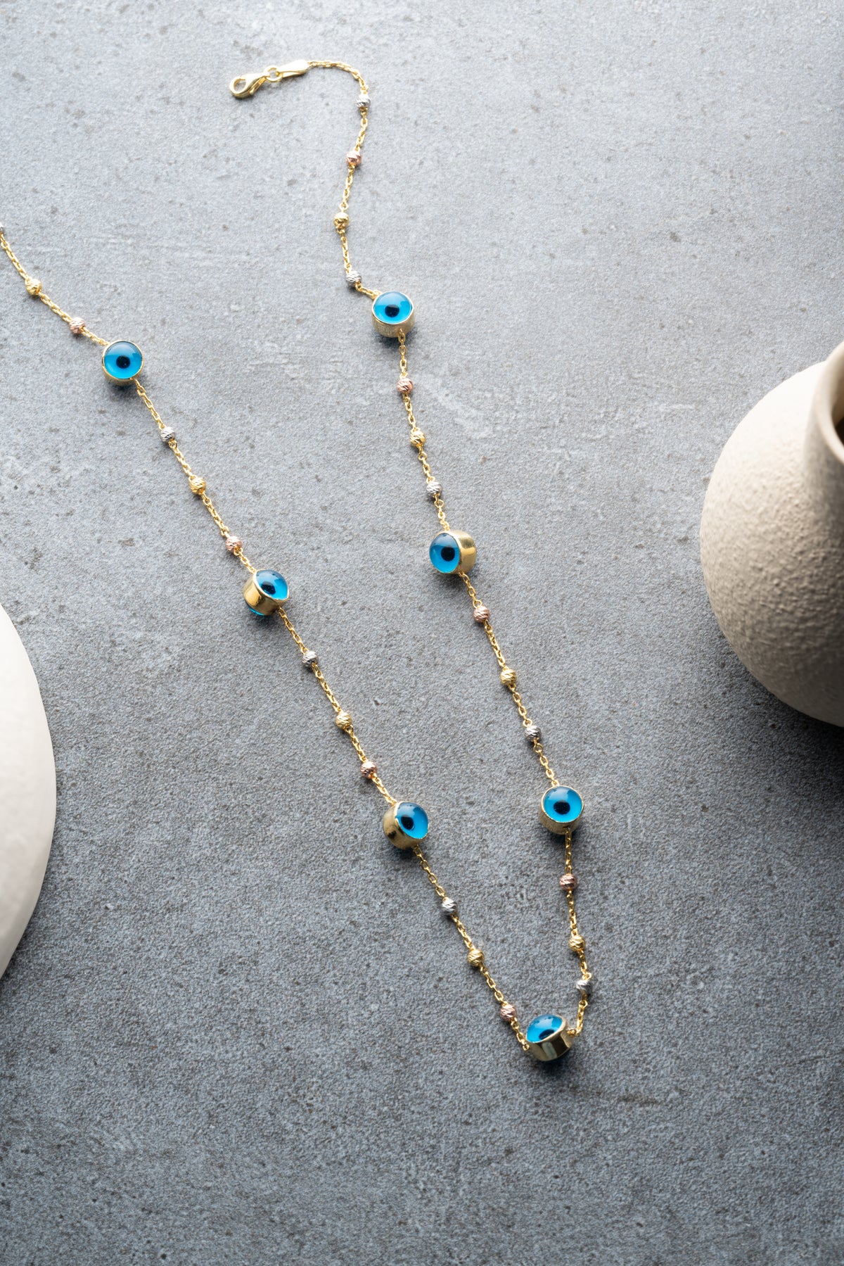 Evil Eye Beaded Station Necklace in Gold