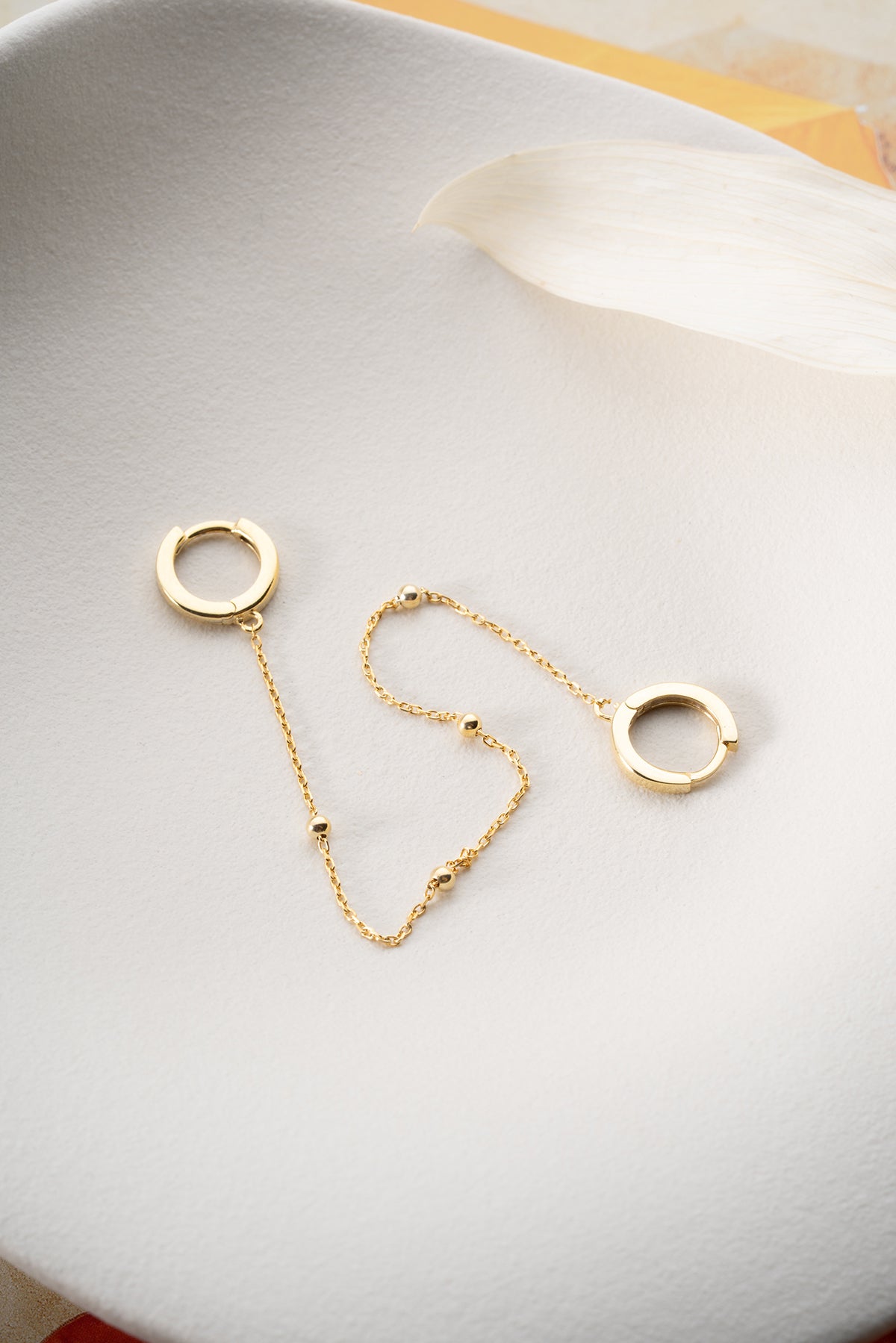 Double Piercing Gold Chain Hoop Earring