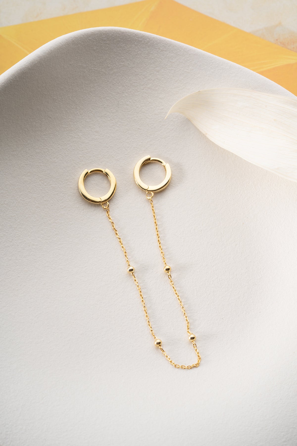 Double Piercing Gold Chain Hoop Earring
