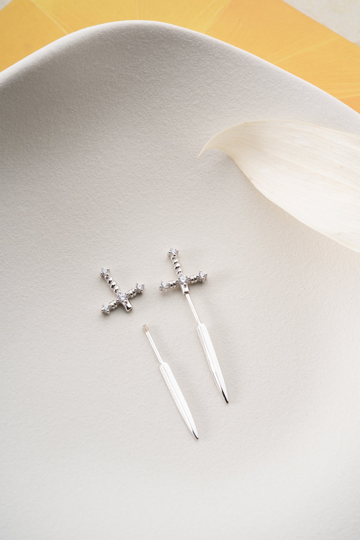 Crystal Sword Stud Earrings in Silver