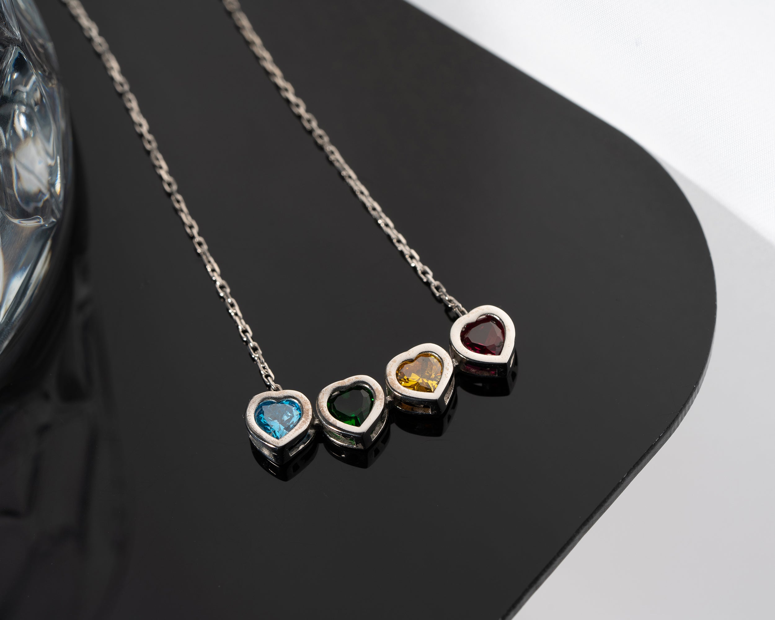 Side by Side Heart Birthstone Necklace