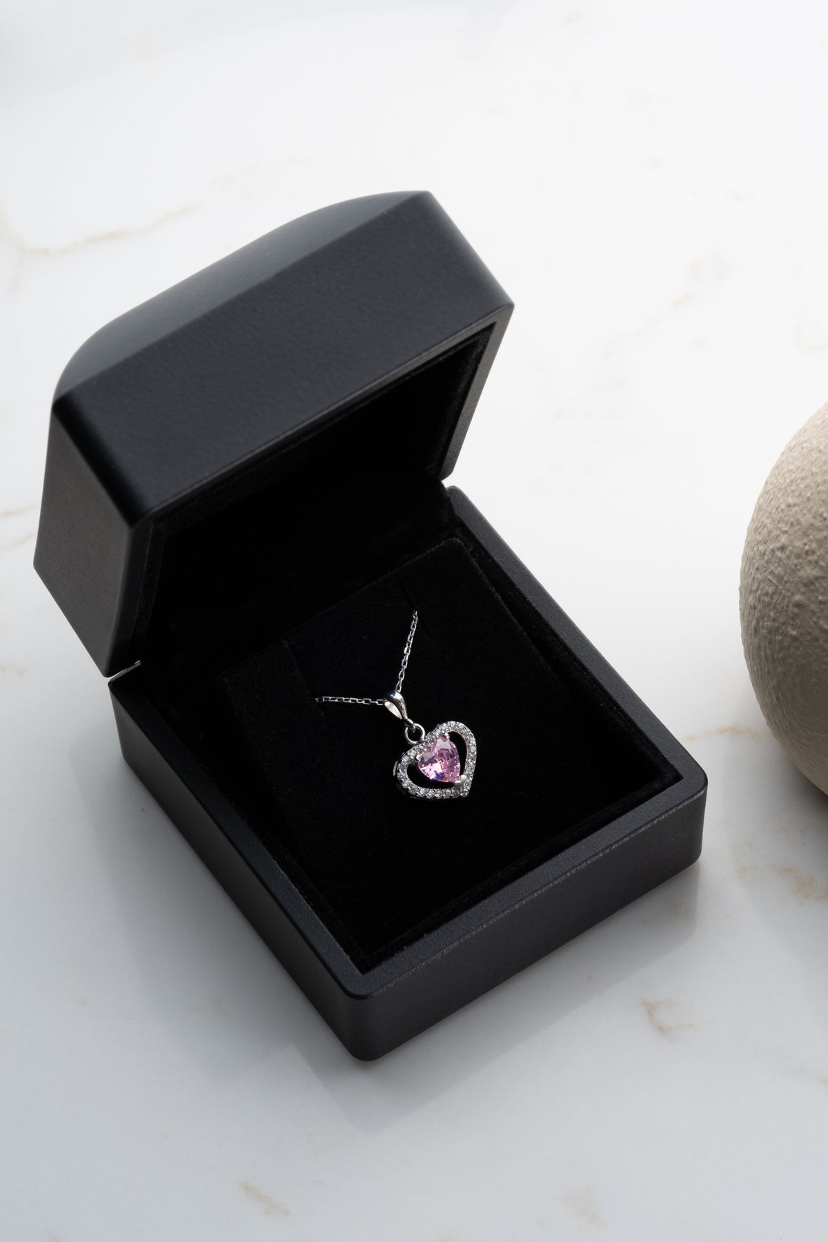 Pink Heart Halo Pendant Necklace