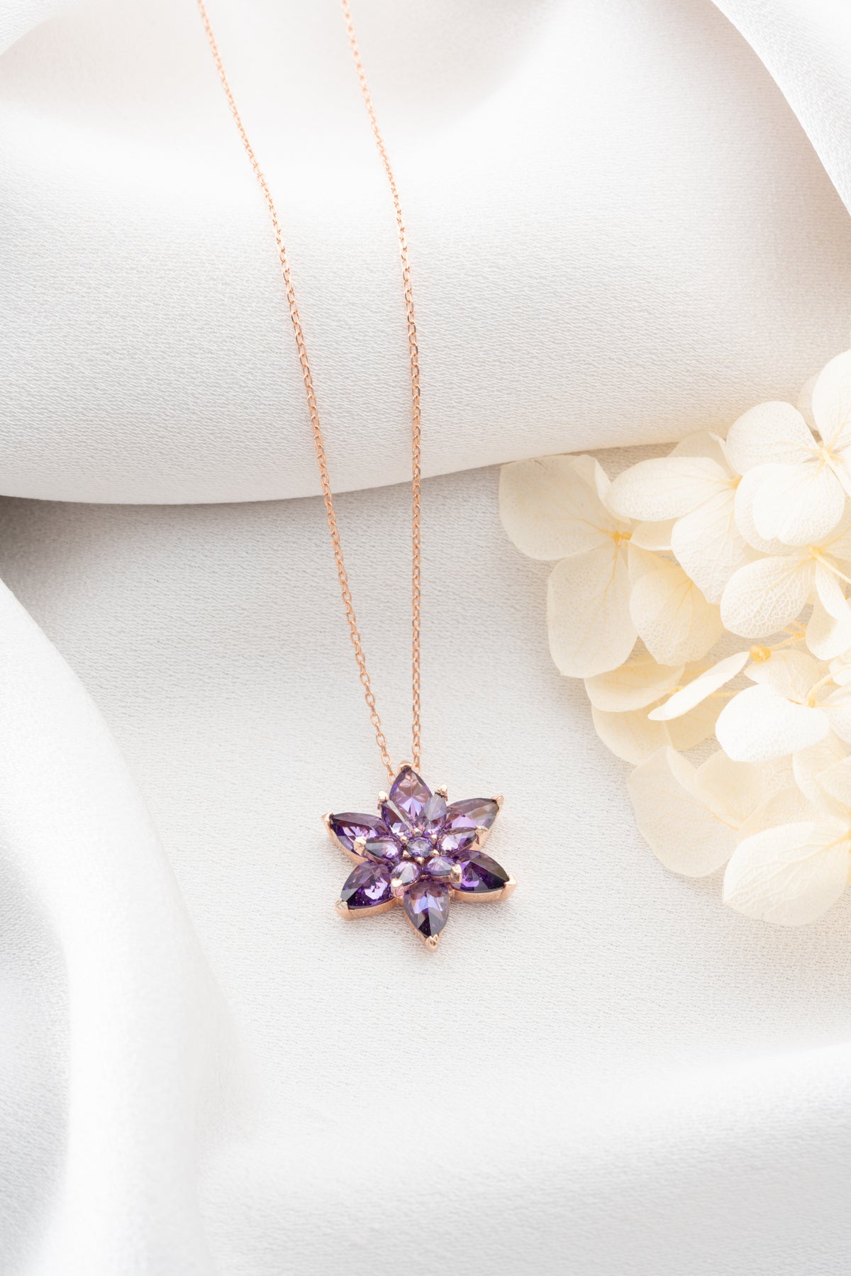 Purple Crystal Flower Pendant Necklace