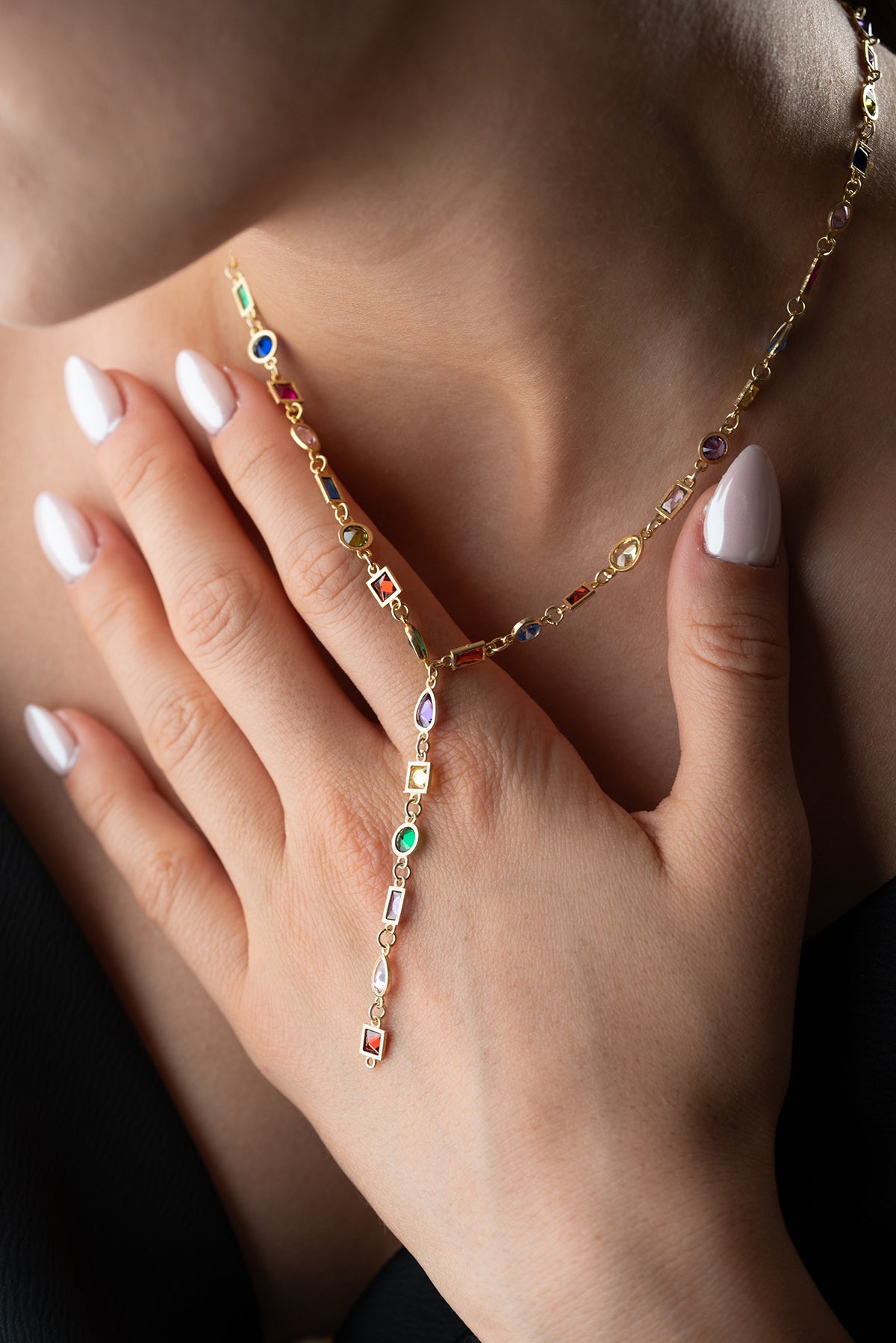 Mixed Gemstone Y Lariat Necklace