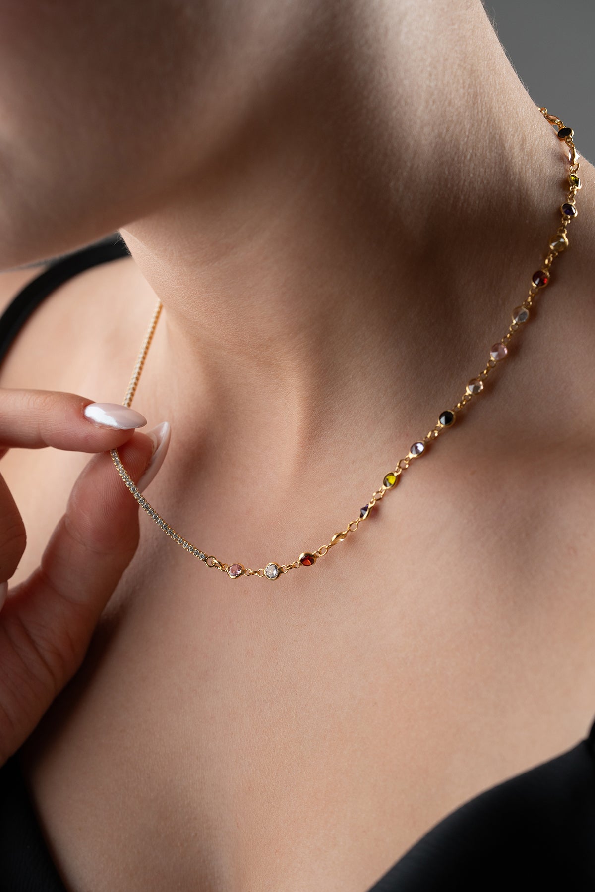 Layered Crystal Rainbow Gemstone Necklace