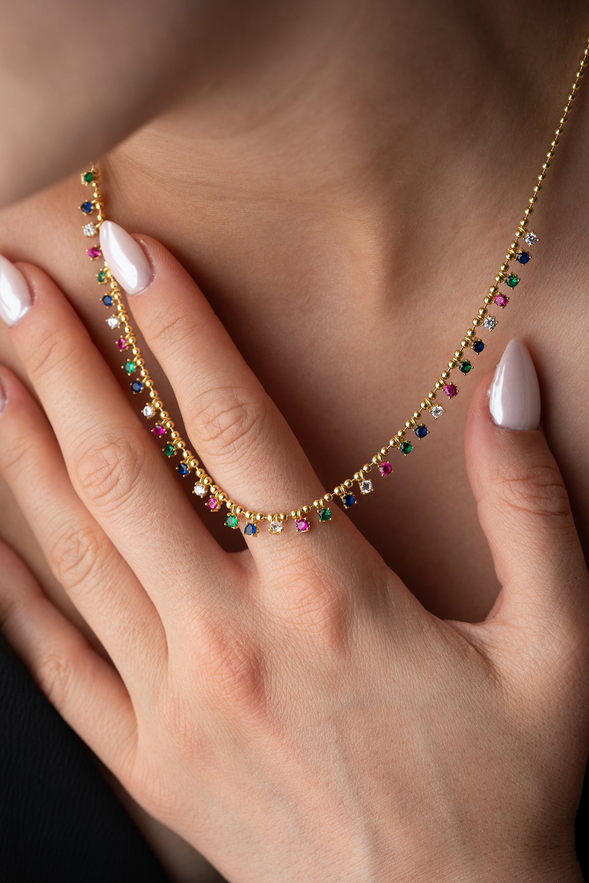 Rainbow Multi Gemstone Station Necklace
