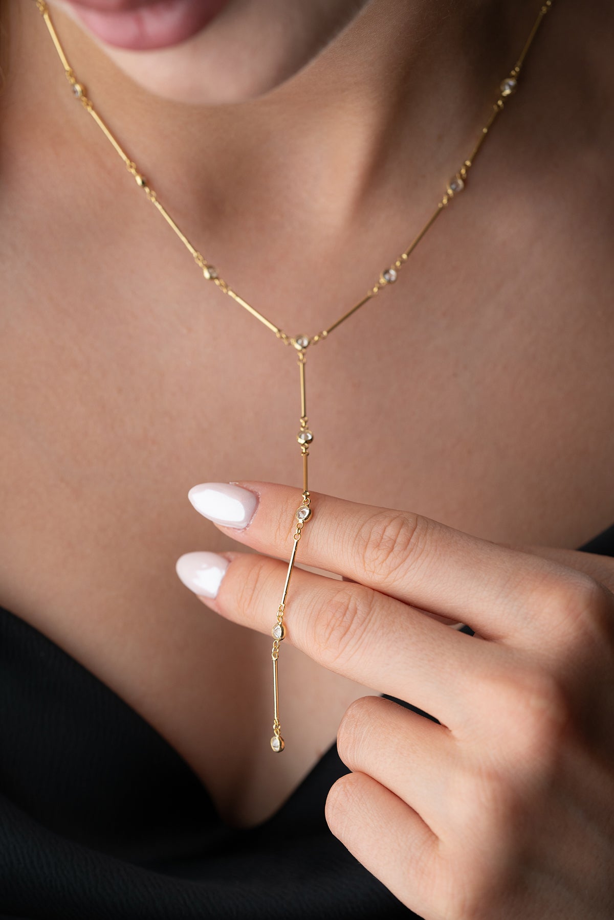 Crystal Bar Y Drop Necklace