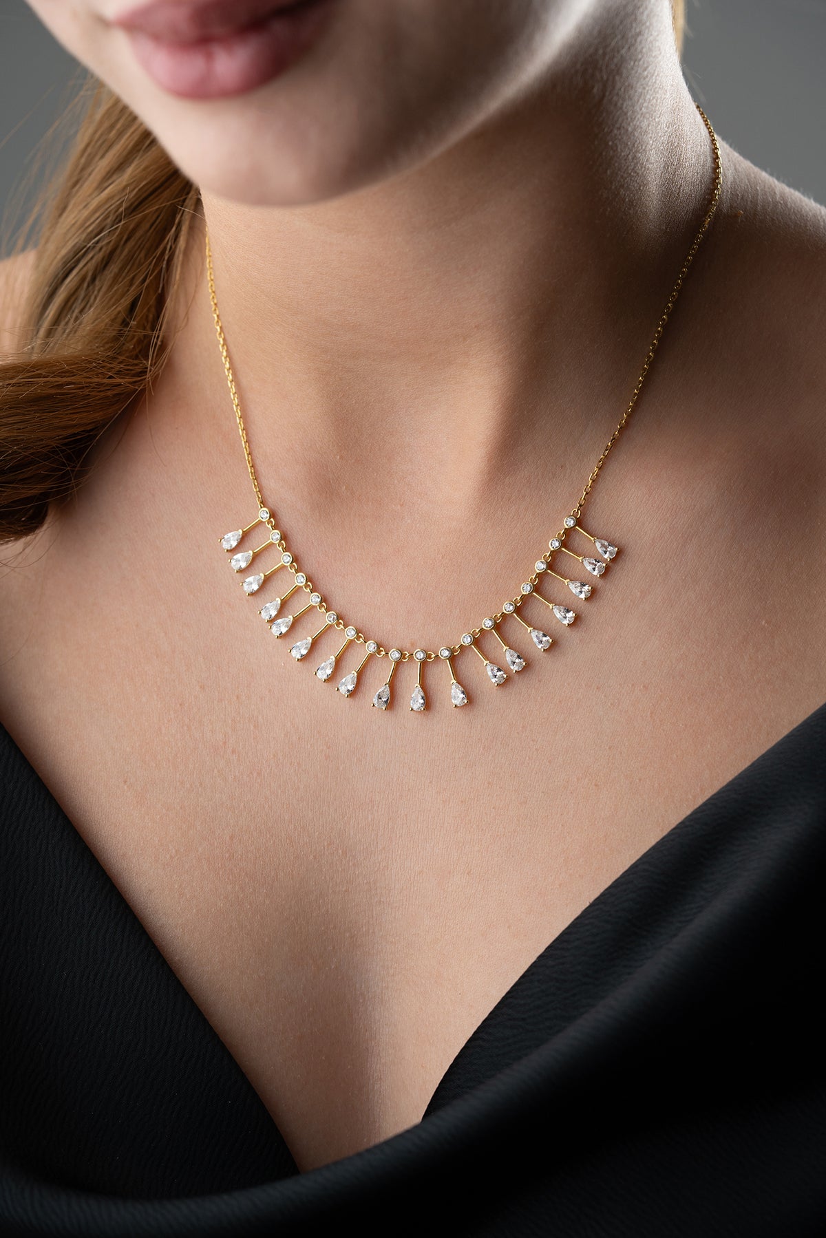 Pear Cut Crystal Fringe Necklace