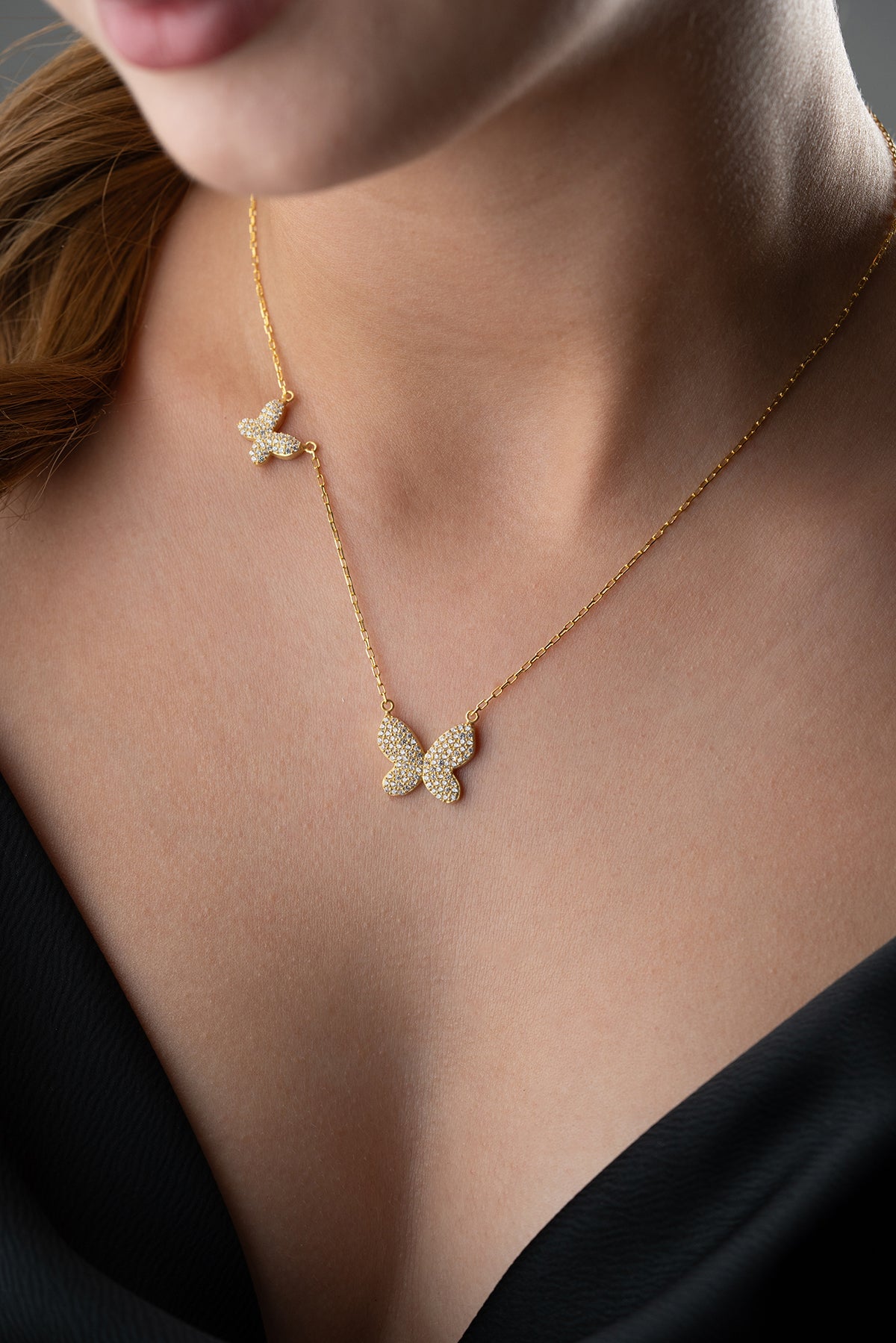 Two Butterfly Pave Necklace