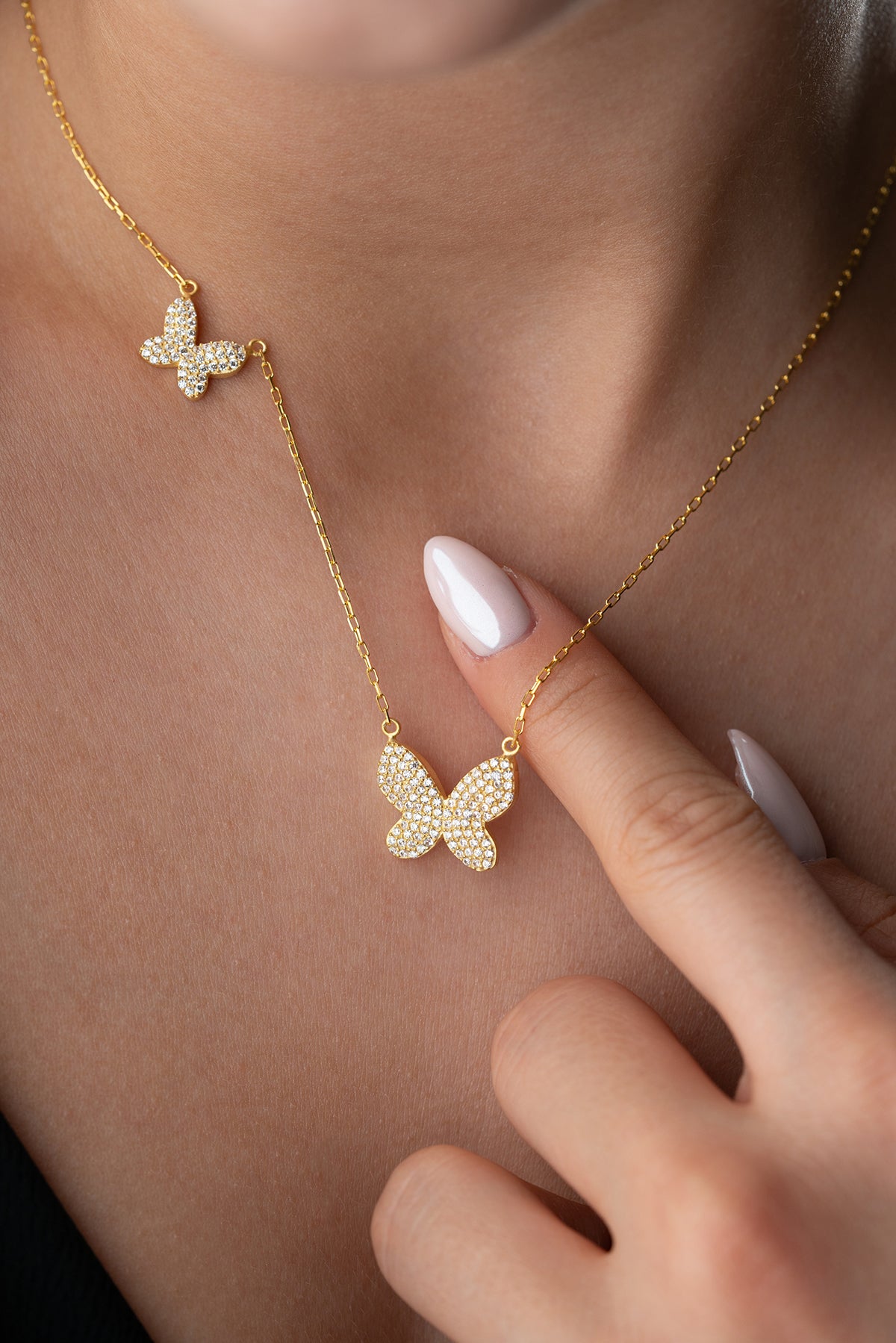 Two Butterfly Pave Necklace