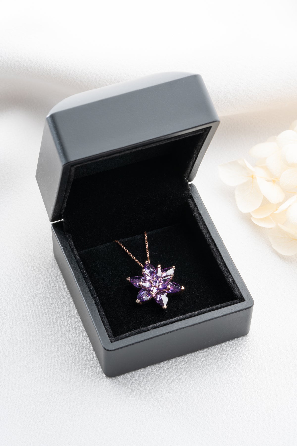 Purple Crystal Flower Pendant Necklace
