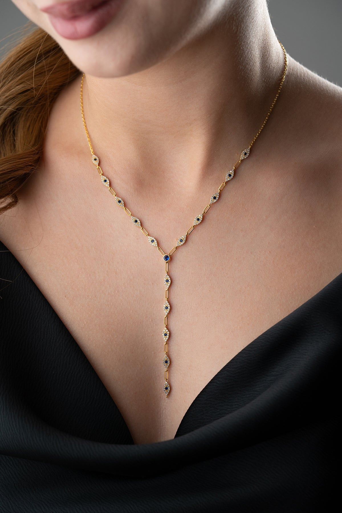 Evil Eye Lariat Y Necklace in Gold