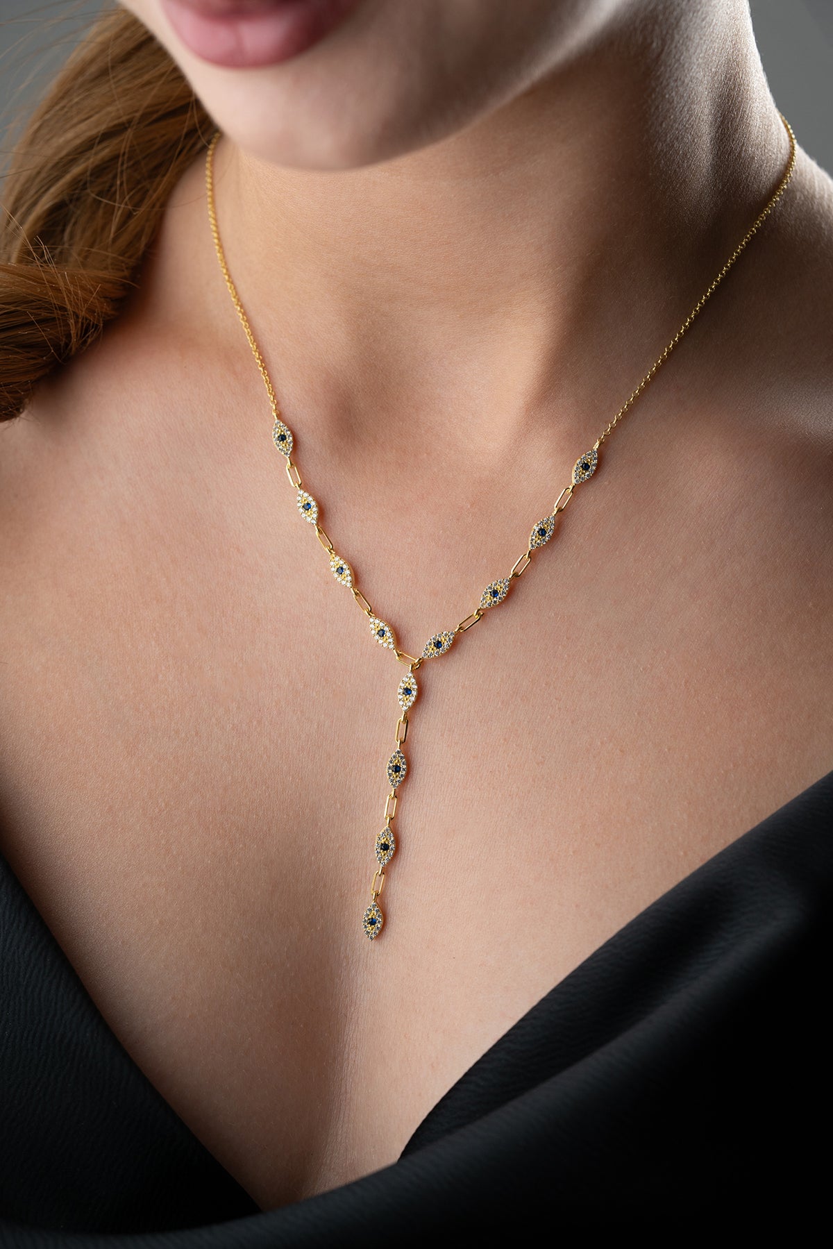 Evil Eye Drop Y Necklace in Gold