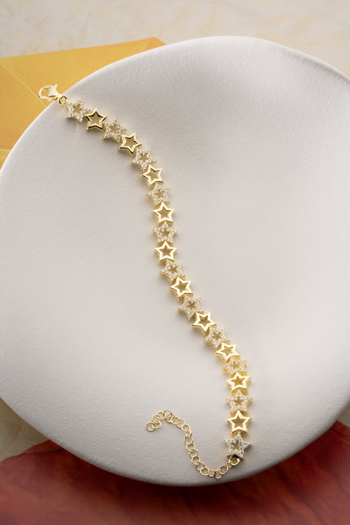 Alternating Star Link Bracelet in Gold