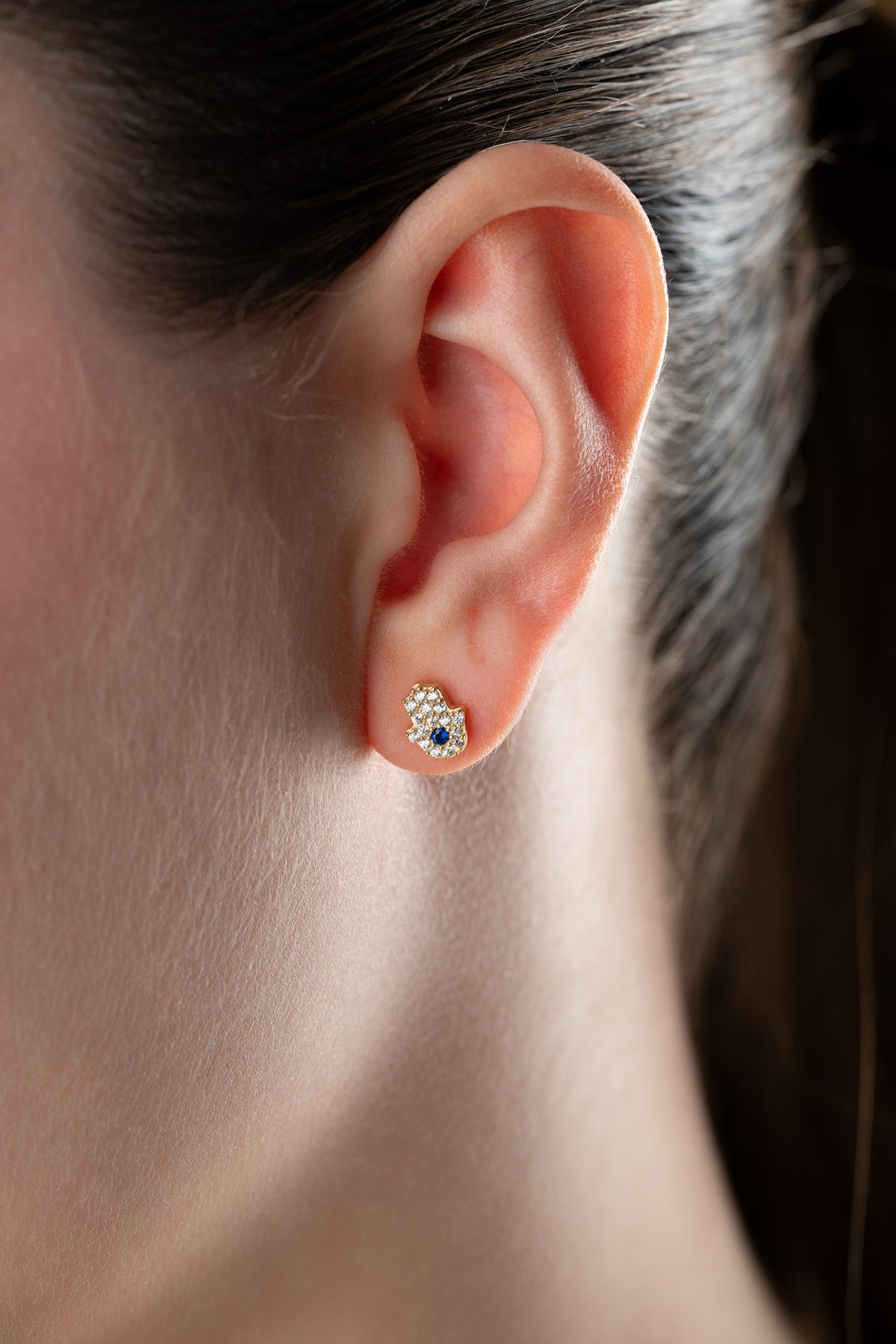 Hamsa Hand Evil Eye Stud Earrings