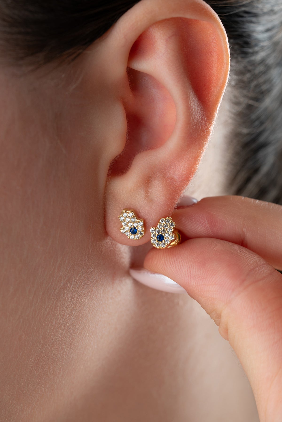 Hamsa Hand Evil Eye Stud Earrings