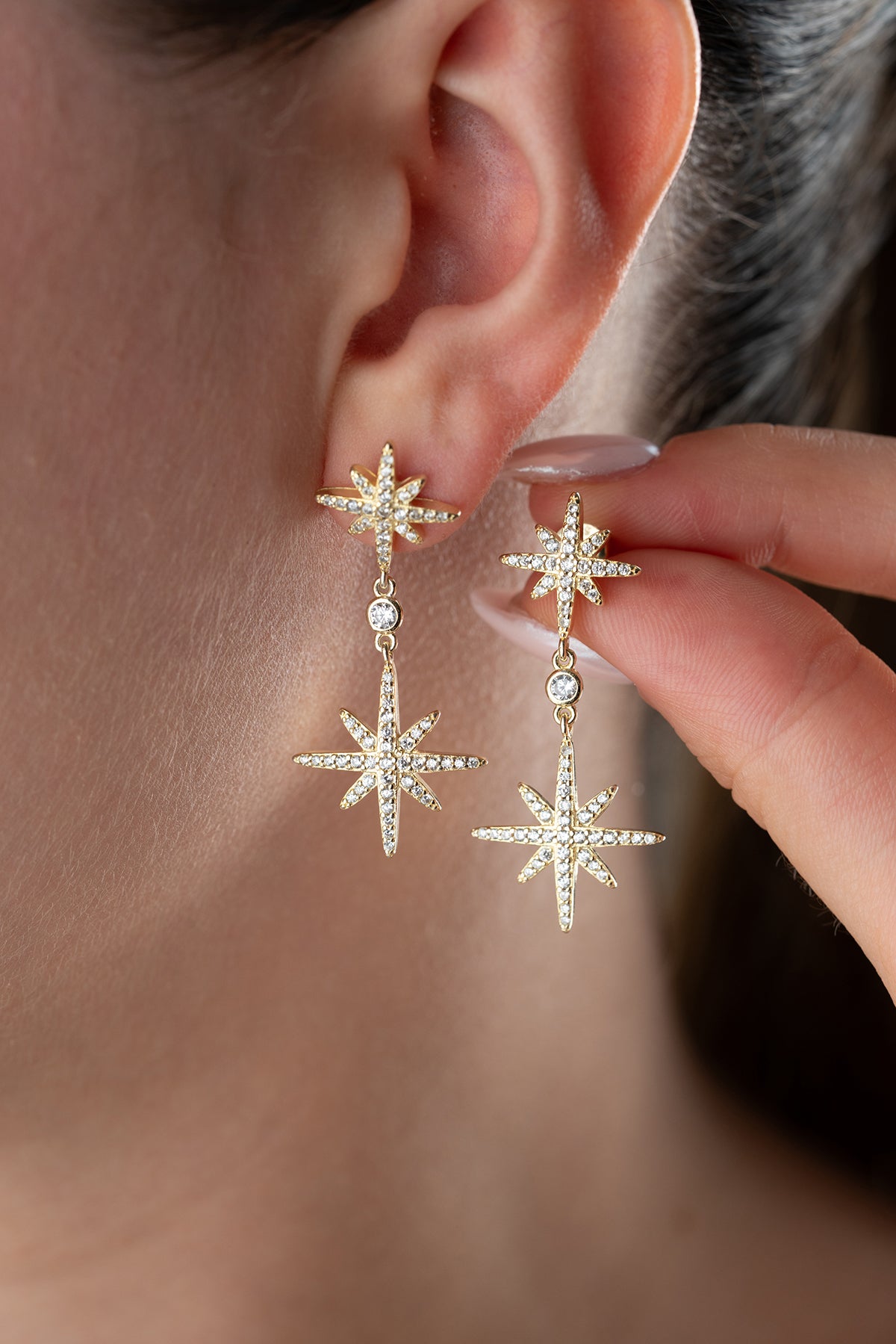 Celestial Double Star Drop Earrings