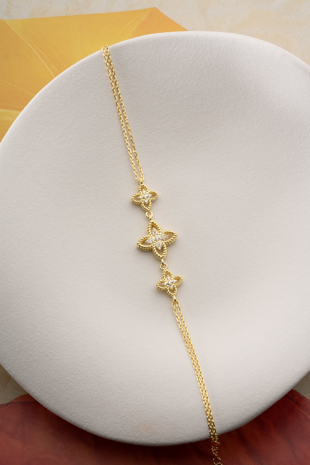 Gold Clover Trio Charm Bracelet
