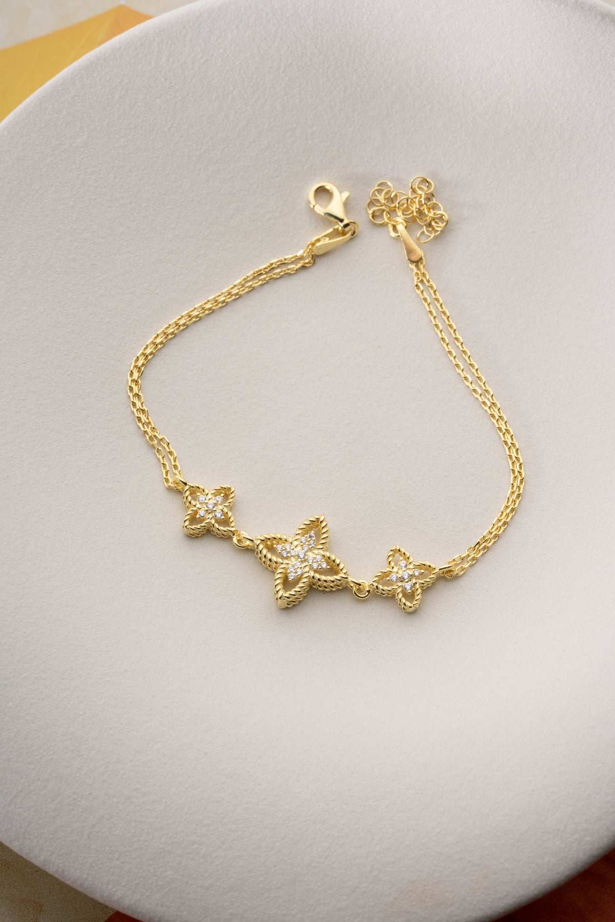 Gold Clover Trio Charm Bracelet
