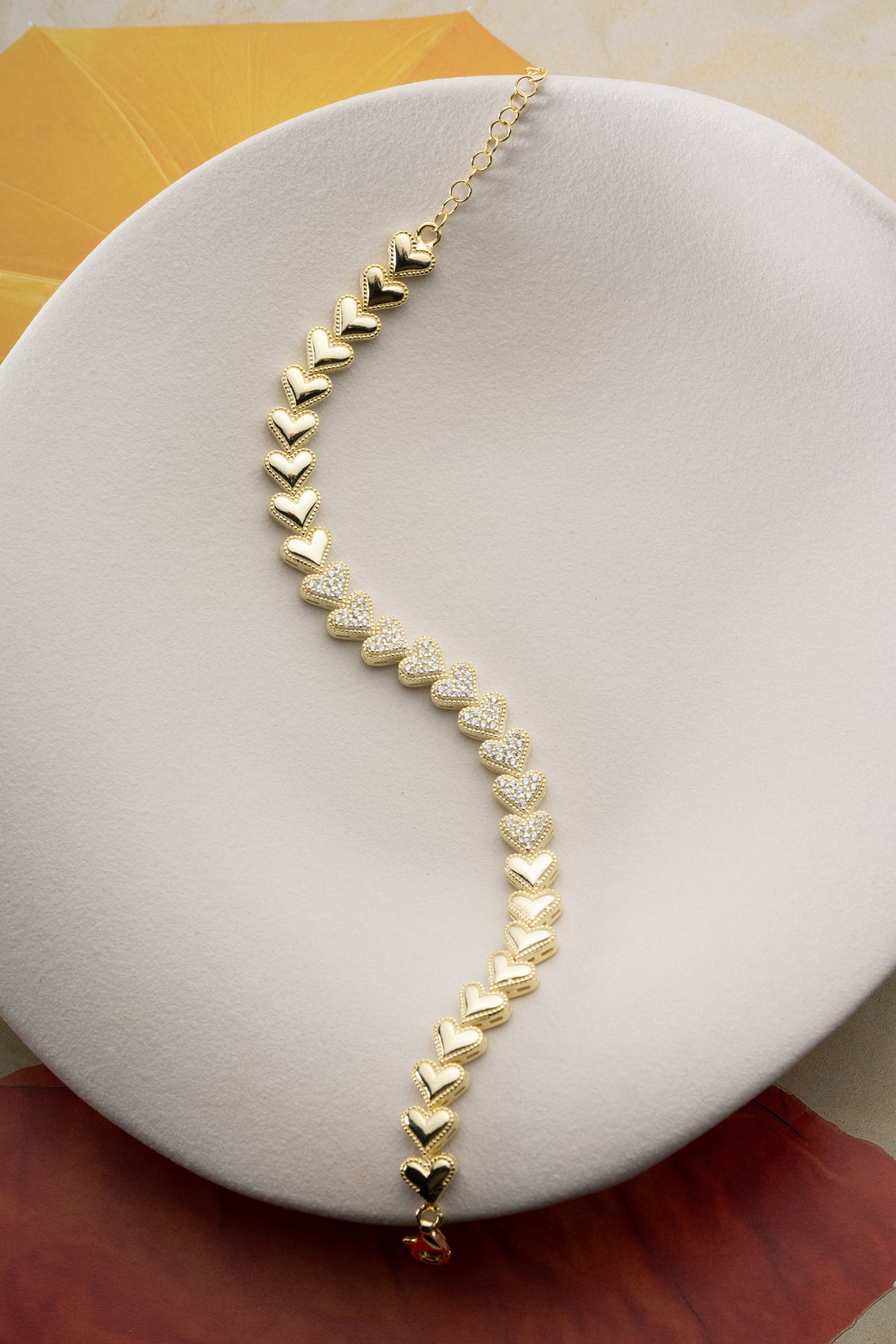 Pave Heart Link Chain Bracelet