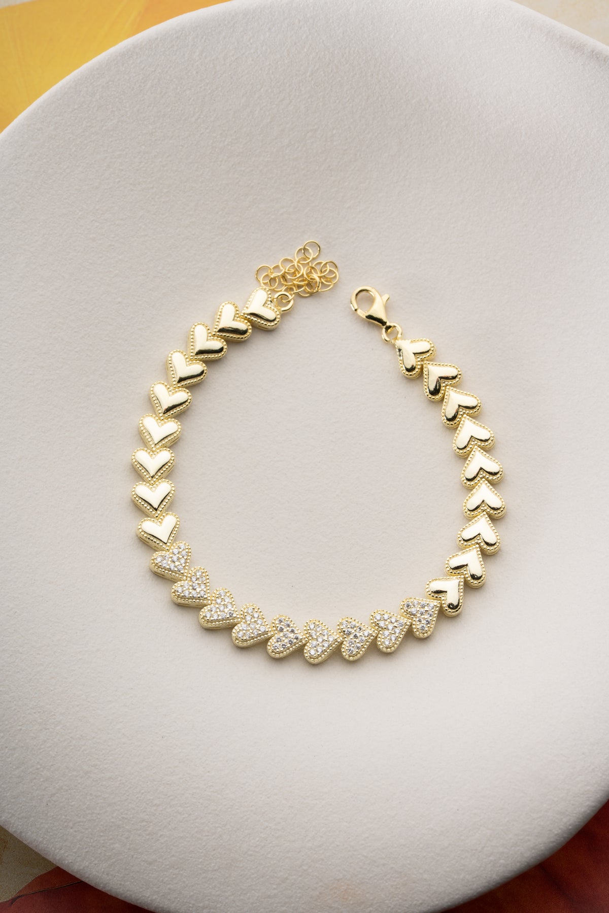Pave Heart Link Chain Bracelet