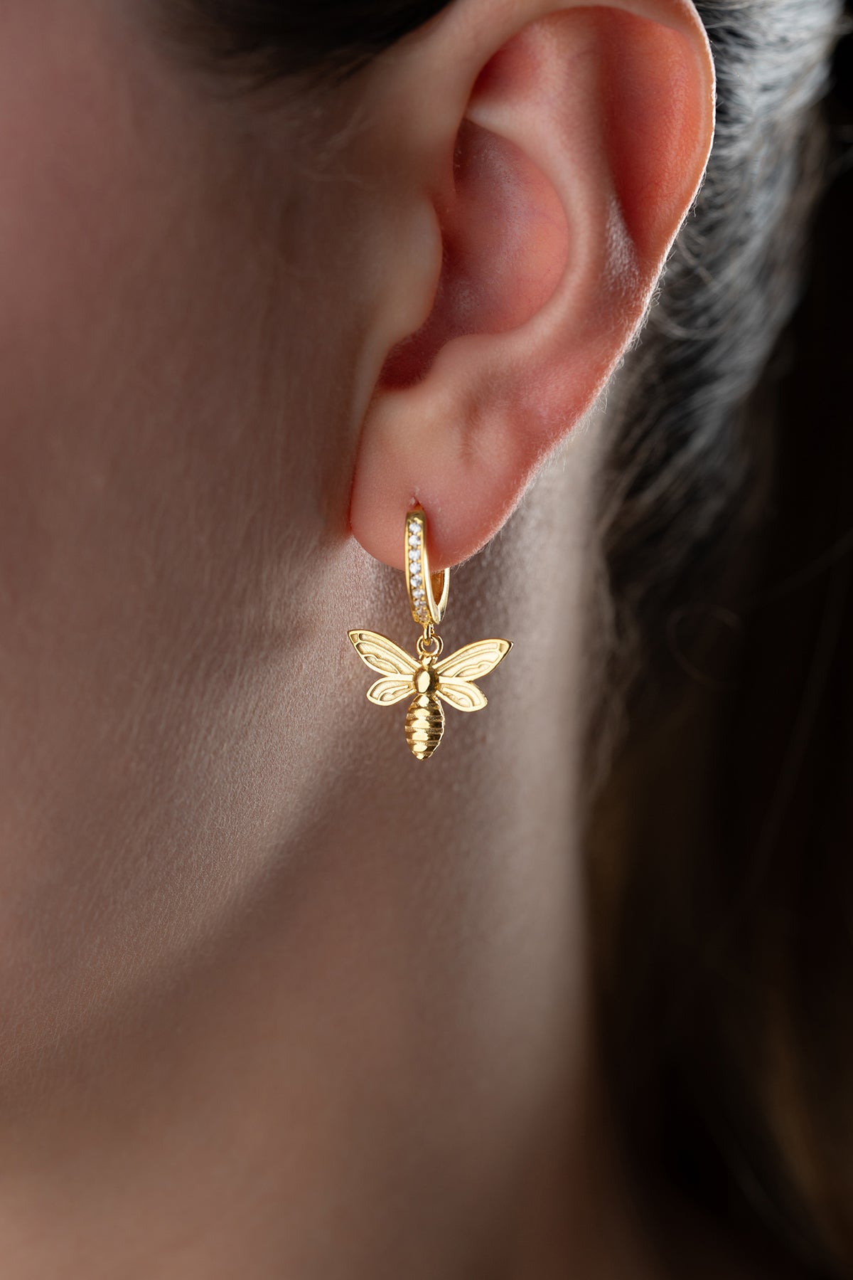 Gold Bee Charm Huggie Earrings
