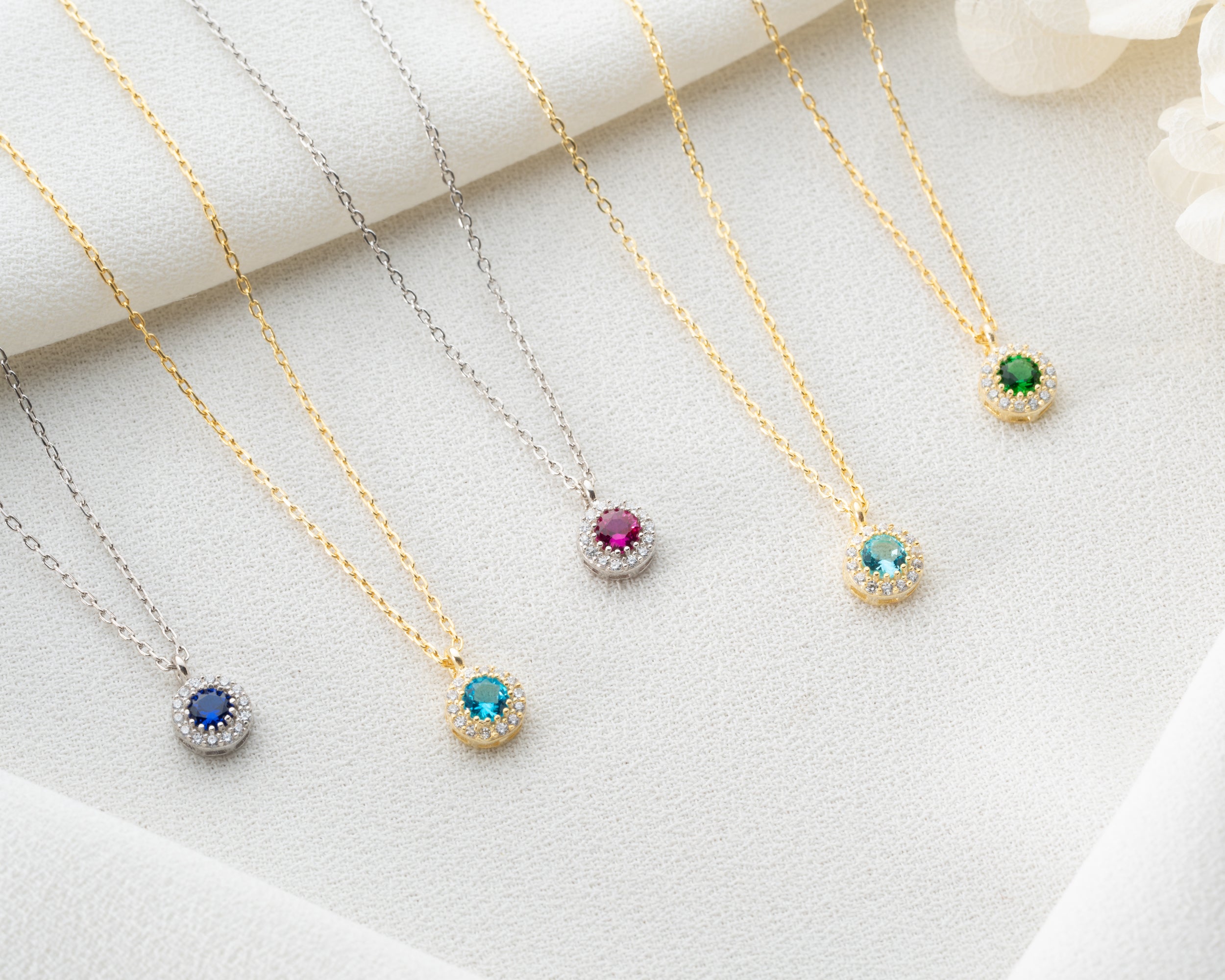 Custom Birthstone Halo Pendant Necklace