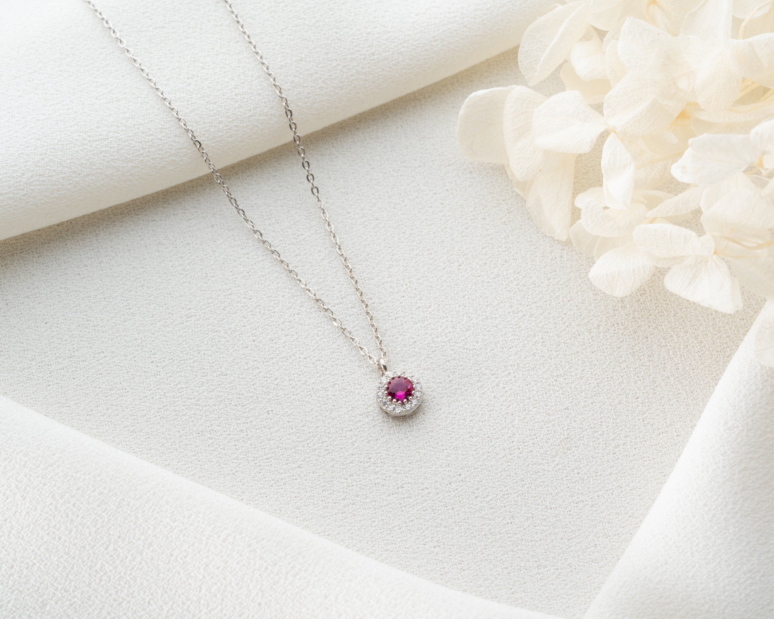 Custom Birthstone Halo Pendant Necklace