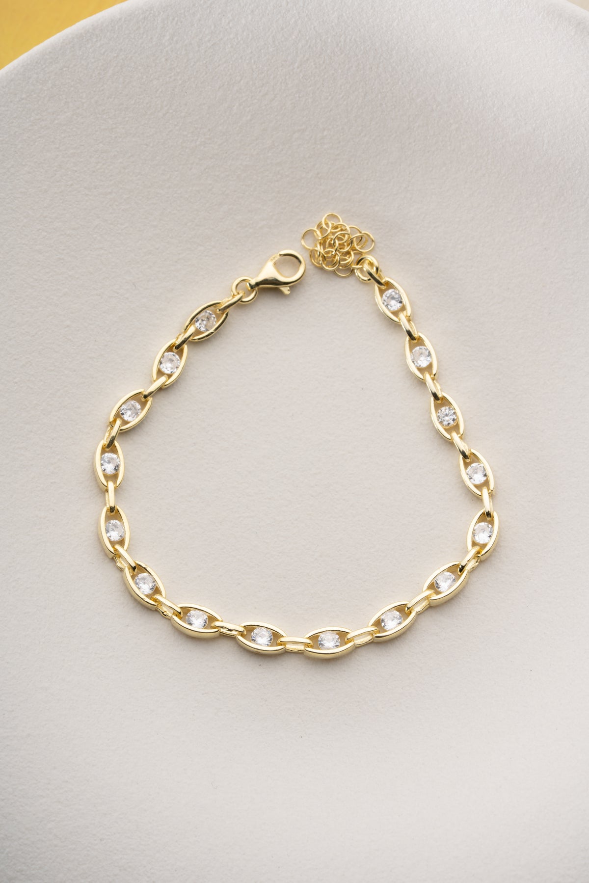 Crystal Oval Link Bracelet in Gold