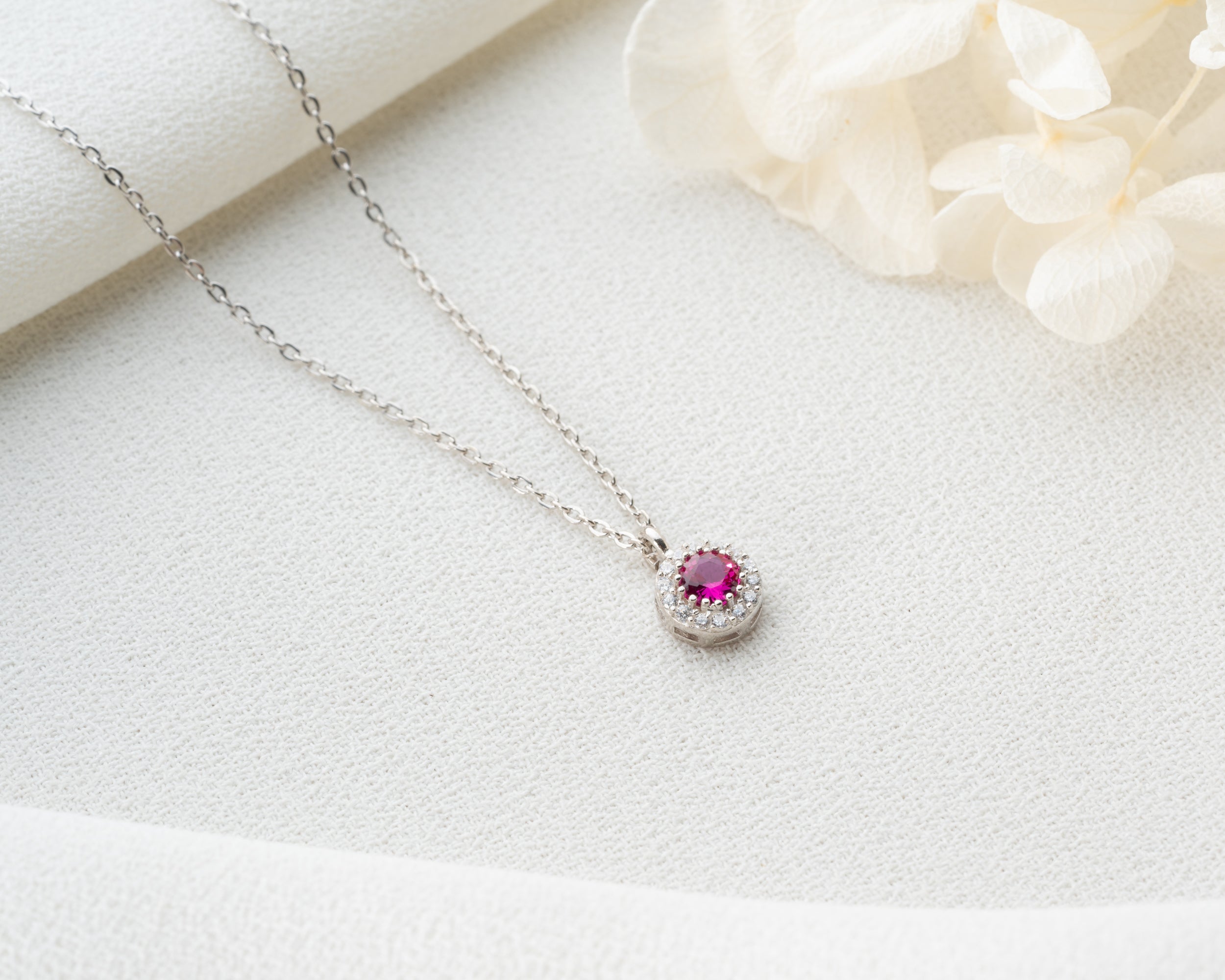 Custom Birthstone Halo Pendant Necklace