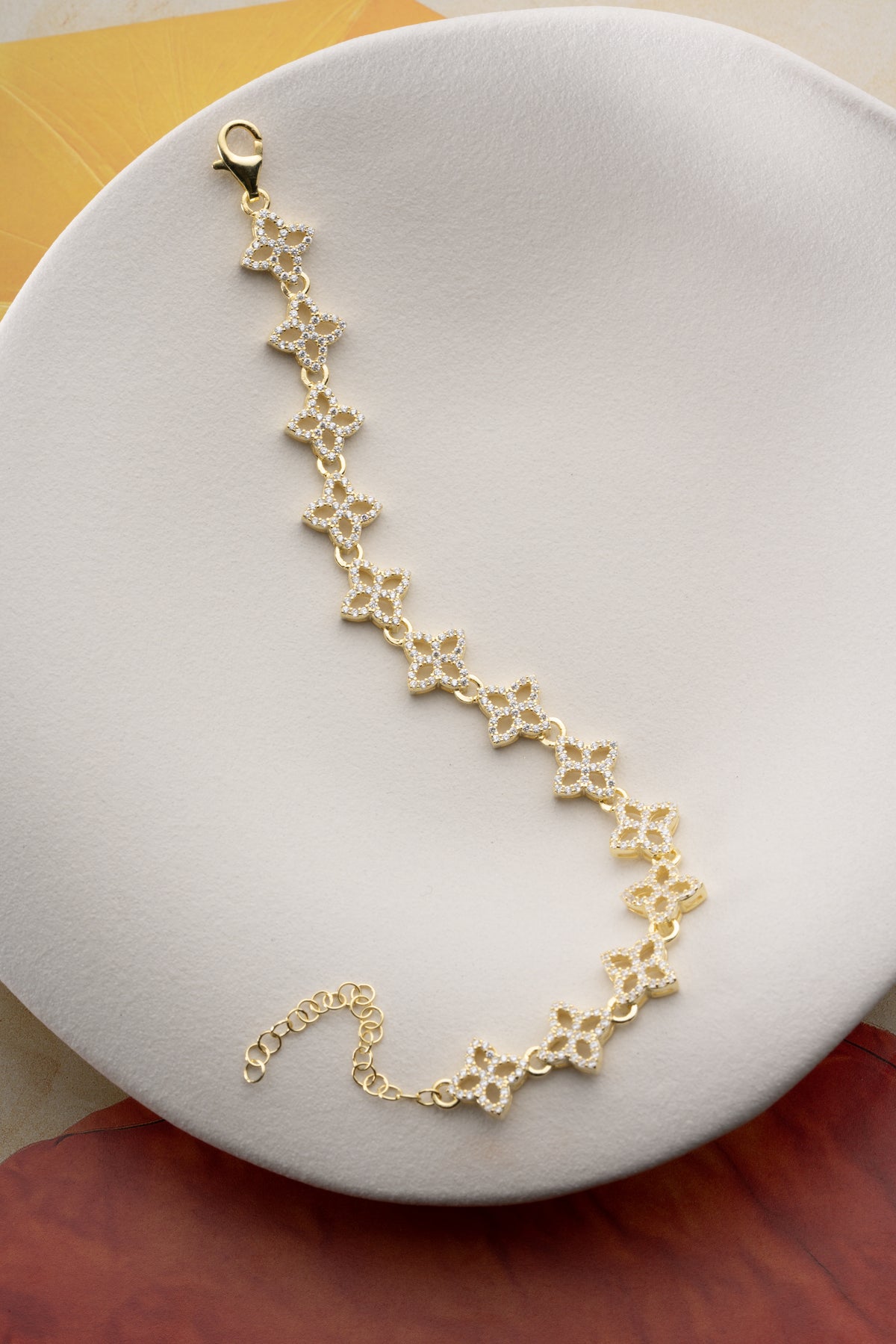 Pave Clover Flower Link Bracelet