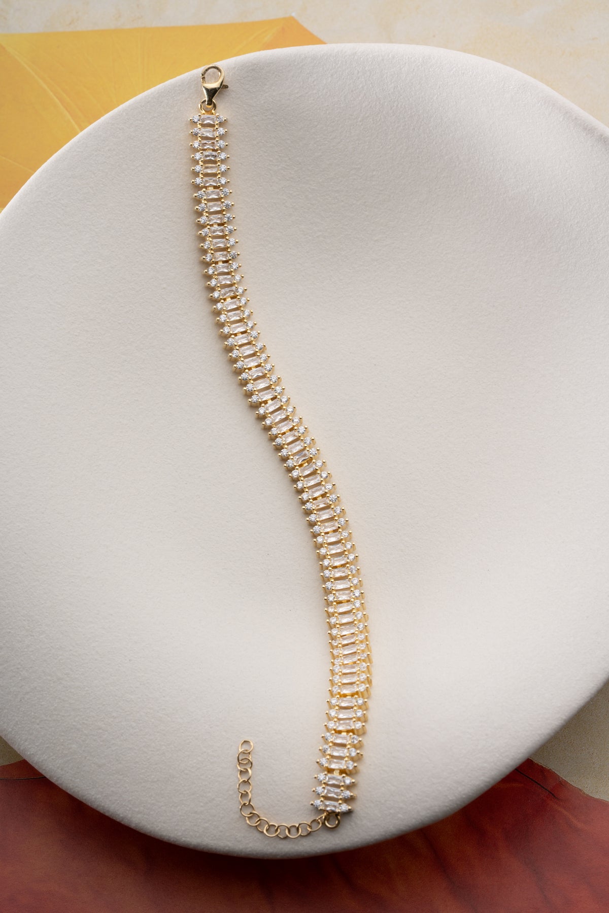 Baguette Crystal Tennis Bracelet in Gold