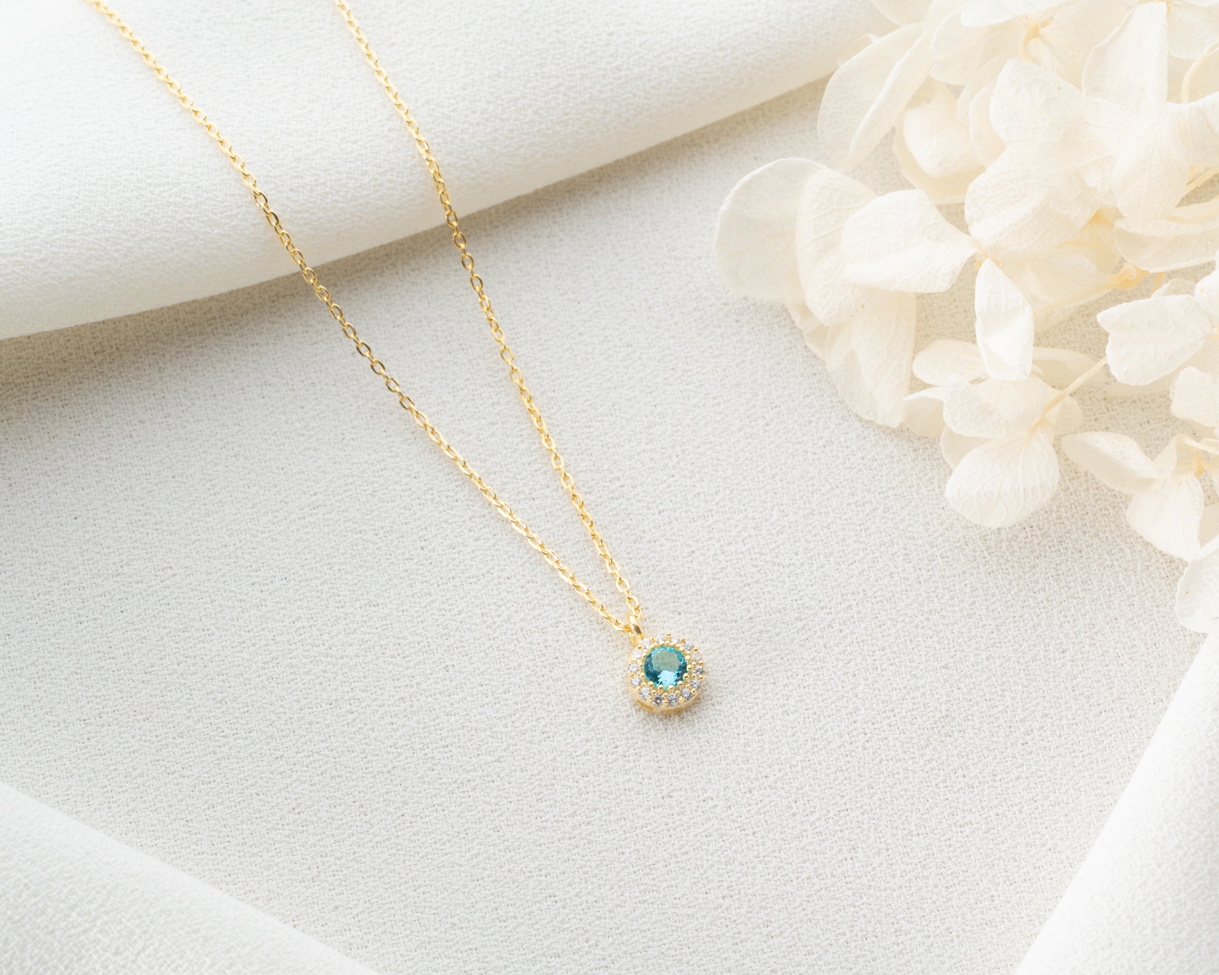Custom Birthstone Halo Pendant Necklace