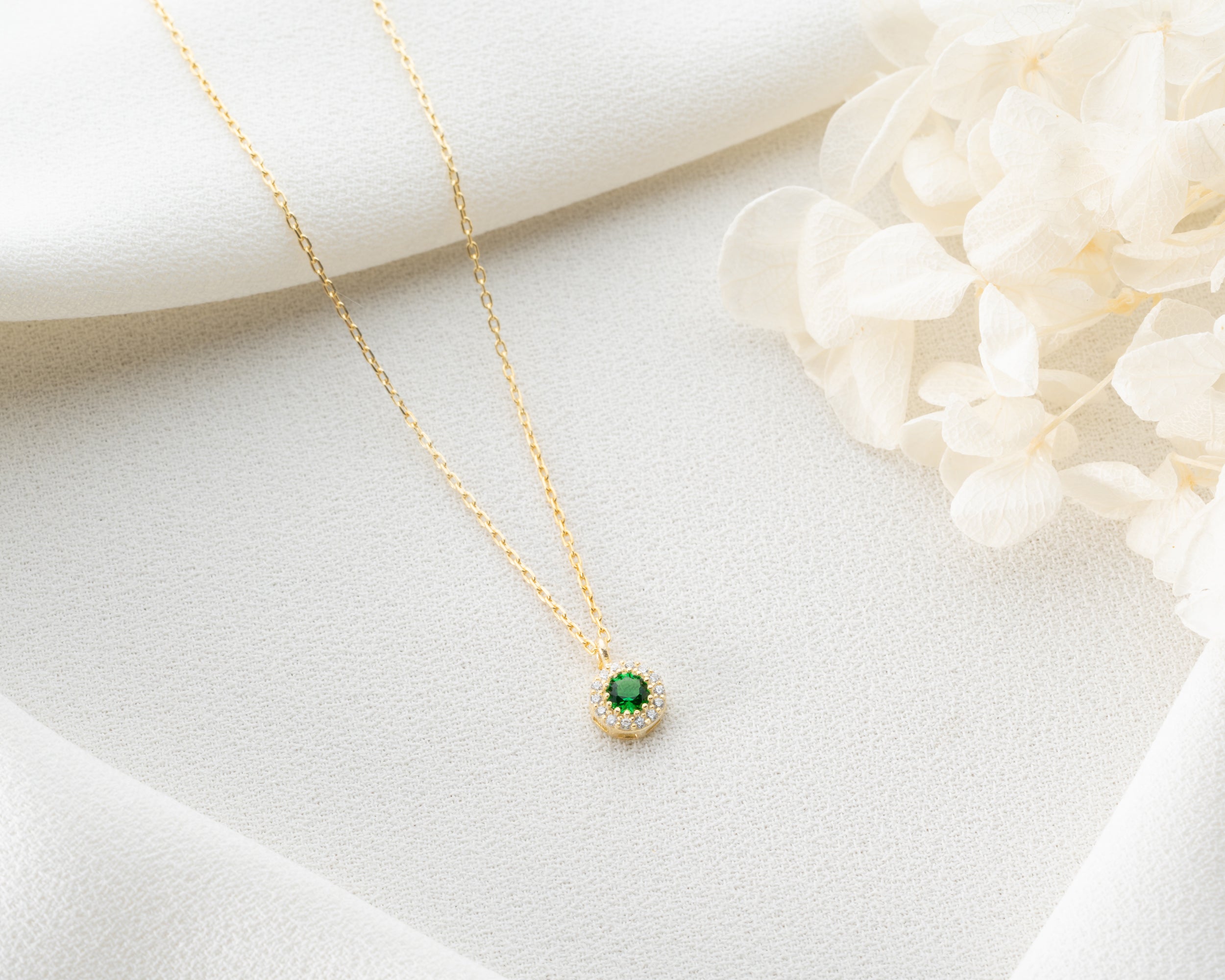Custom Birthstone Halo Pendant Necklace