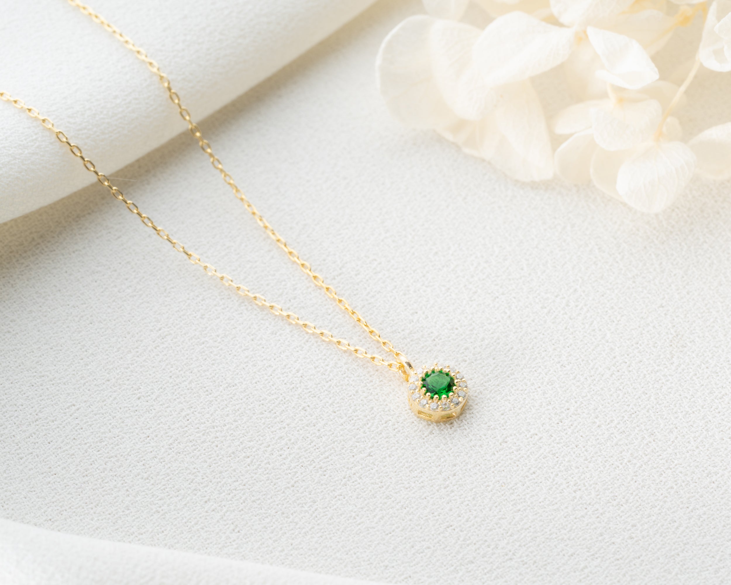 Custom Birthstone Halo Pendant Necklace