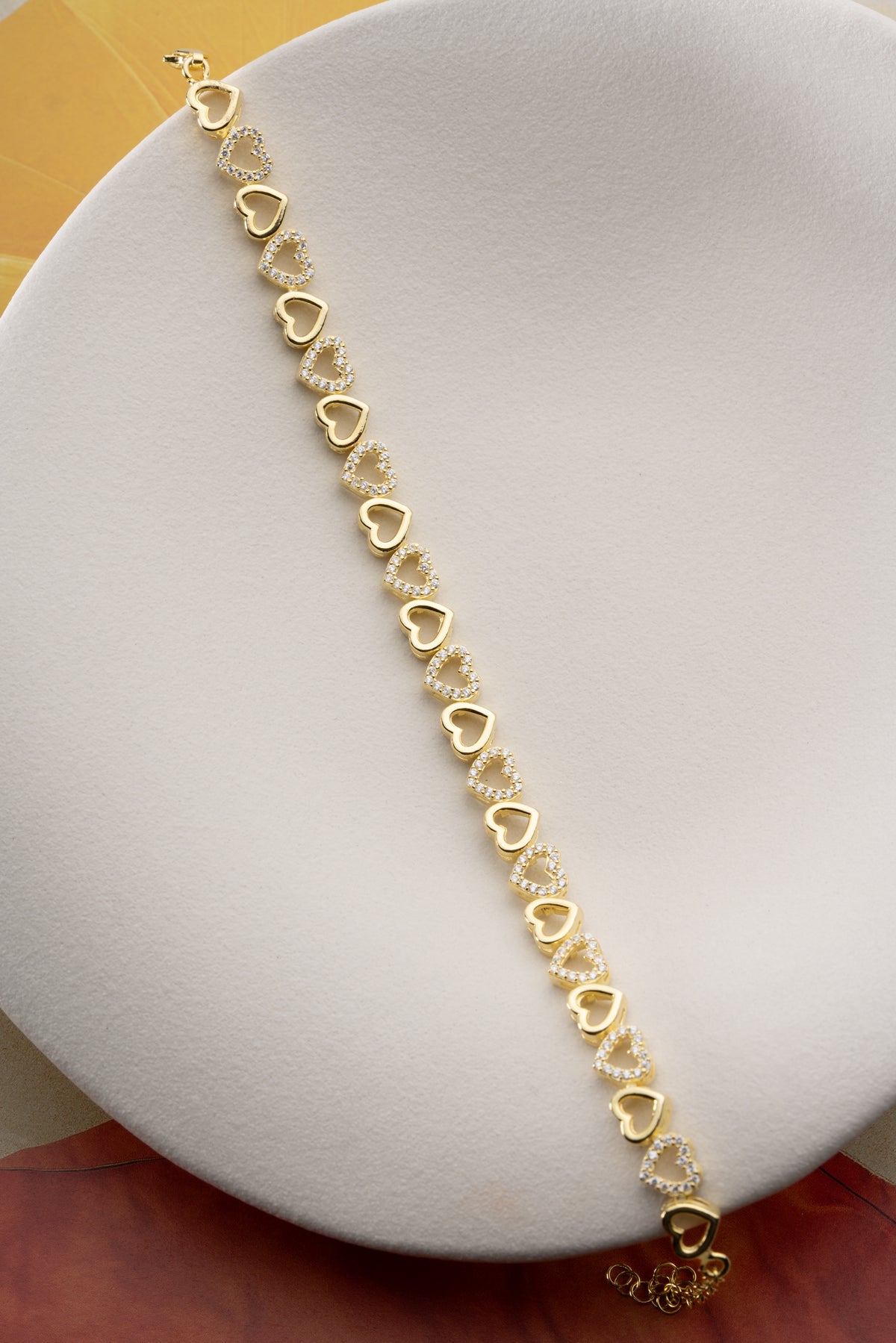 Pave Heart Link Bracelet in Gold