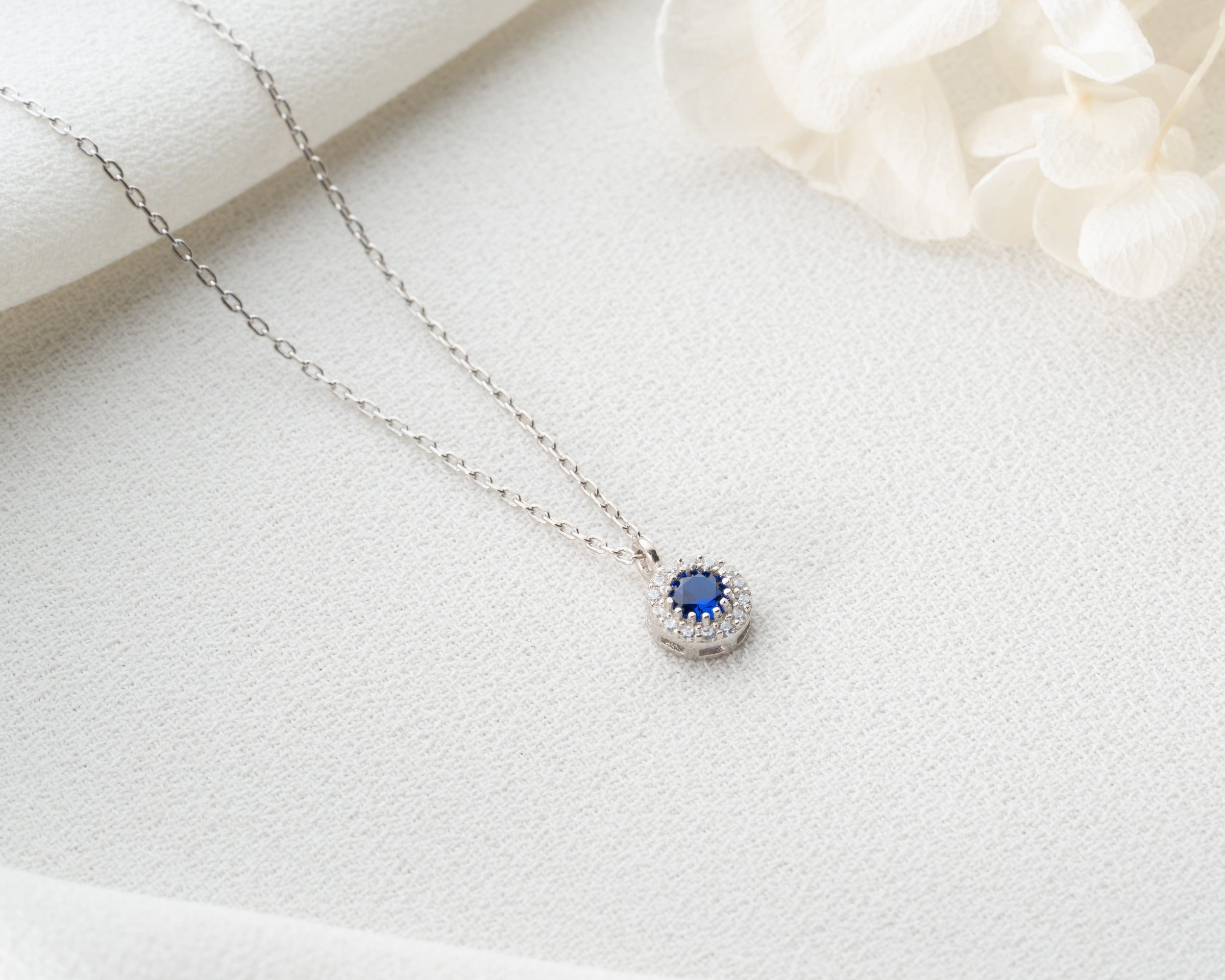 Custom Birthstone Halo Pendant Necklace