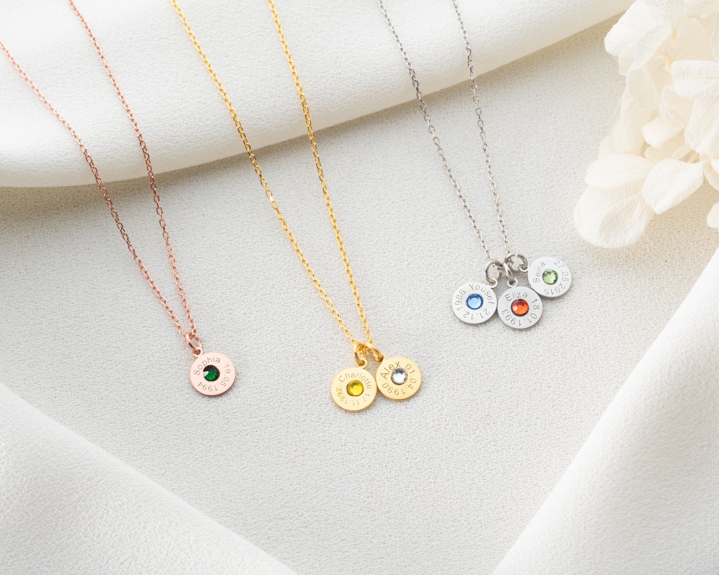 Engraved Name Birthstone Disc Necklace