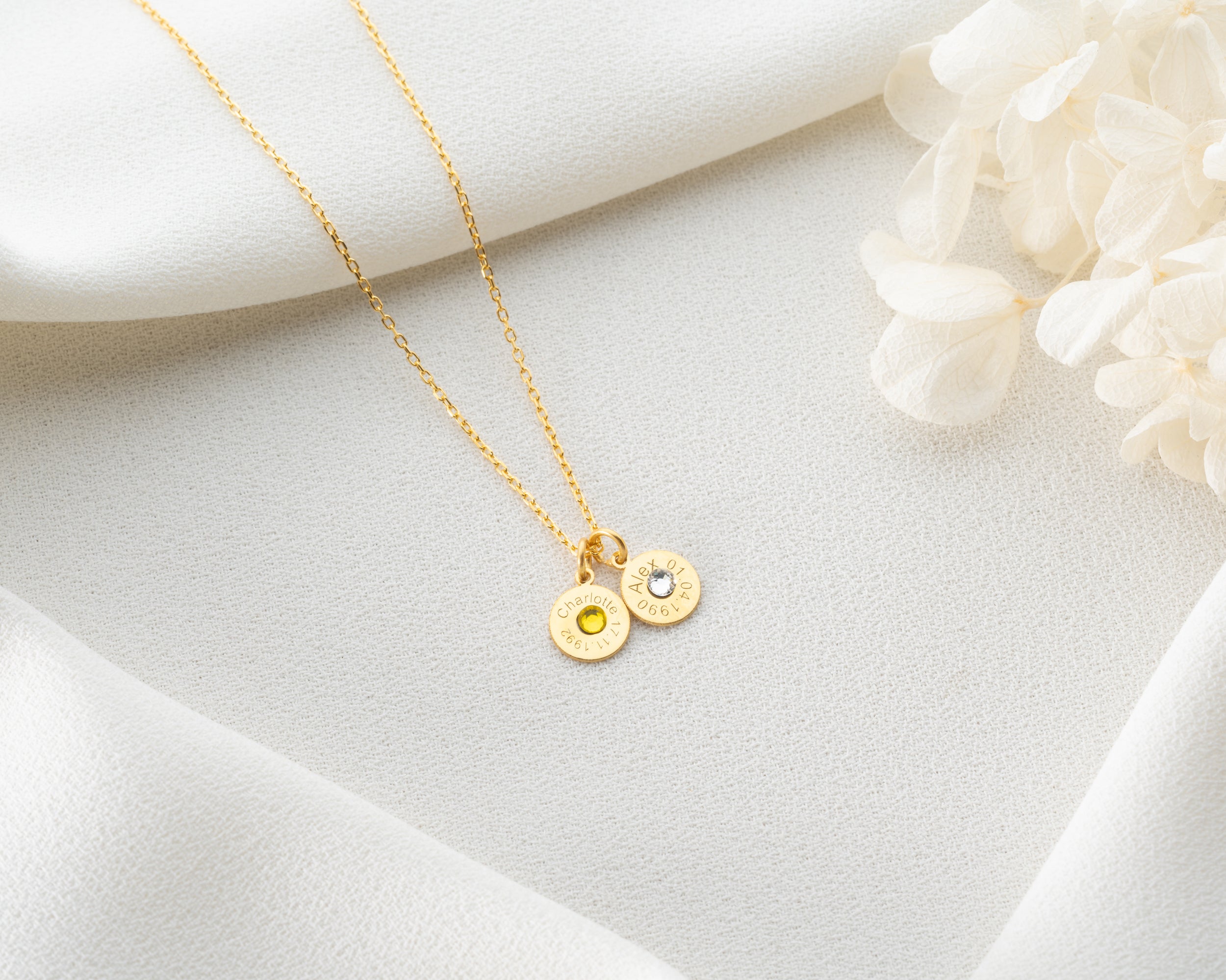 Engraved Name Birthstone Disc Necklace