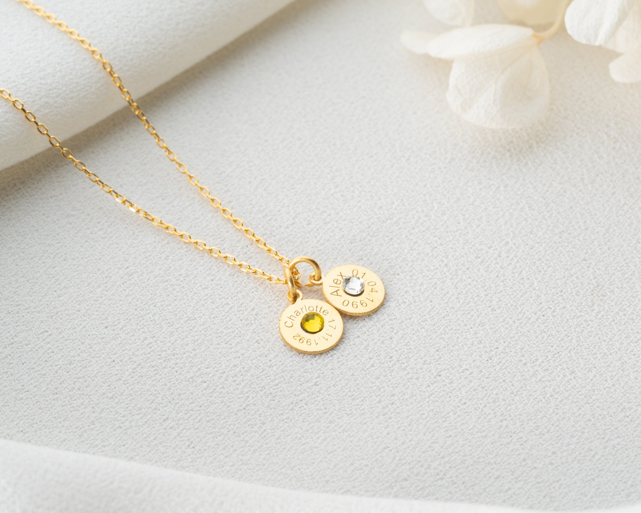 Engraved Name Birthstone Disc Necklace
